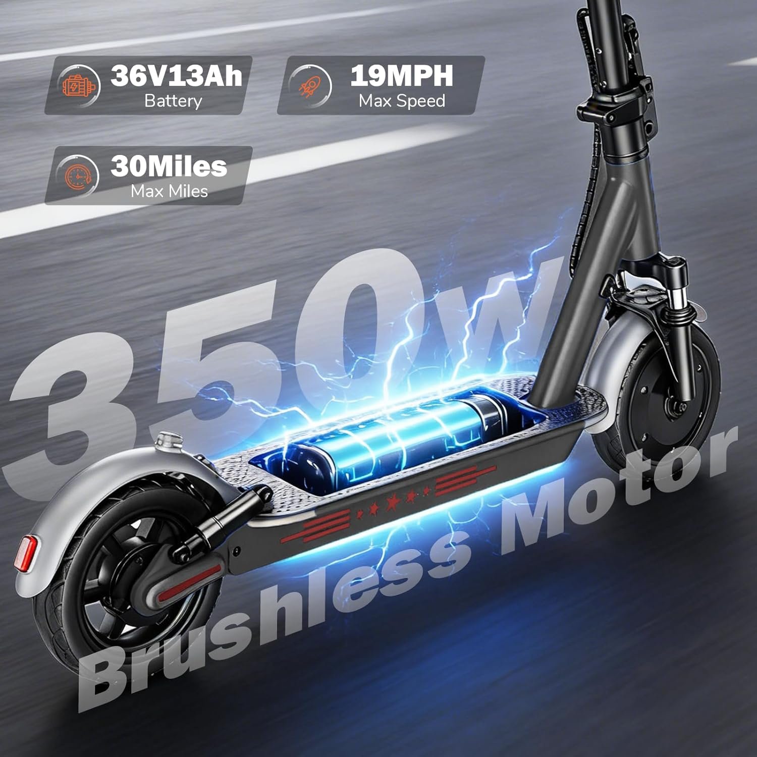 ApexSurge Electric Scooter for Adults,10" Solid Tires,350W Powerful Motor and Max 35/45KM Long Range,Top Speed 25KM/h,Dual Brake Stystem E Scooter, Lightweight and Foldable,APP Control,Max Load 120KG - Image 3