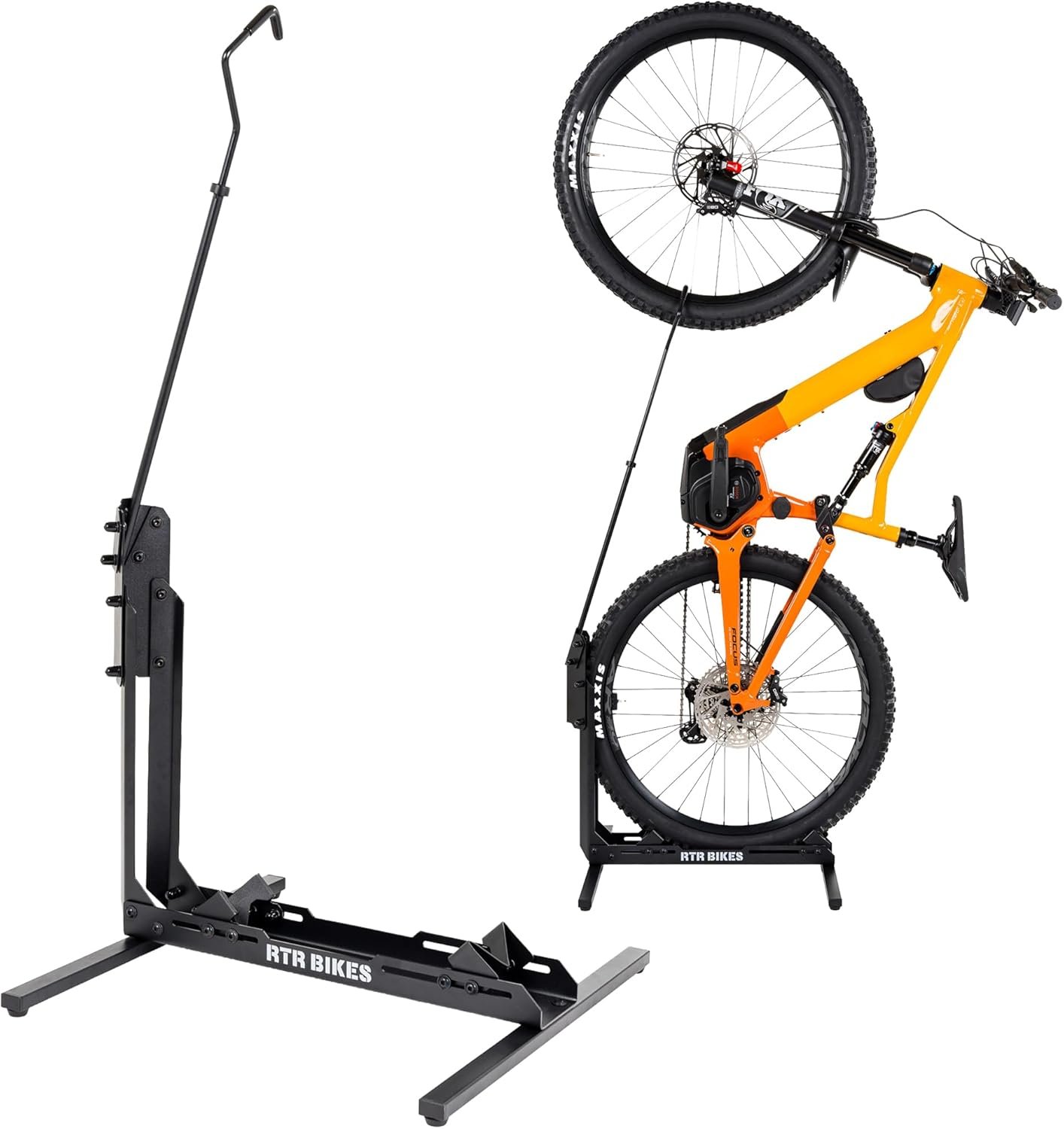 RTR BIKES Brutus Up Vertical & Horizontal Bike Stand – Freestanding Space Saving Cycle Rack – Heavy Duty Floor Holder for E-Bikes & MTB up to 30kg – Fits 24-29" Wheels & 3.5" Tyres – Made in EU