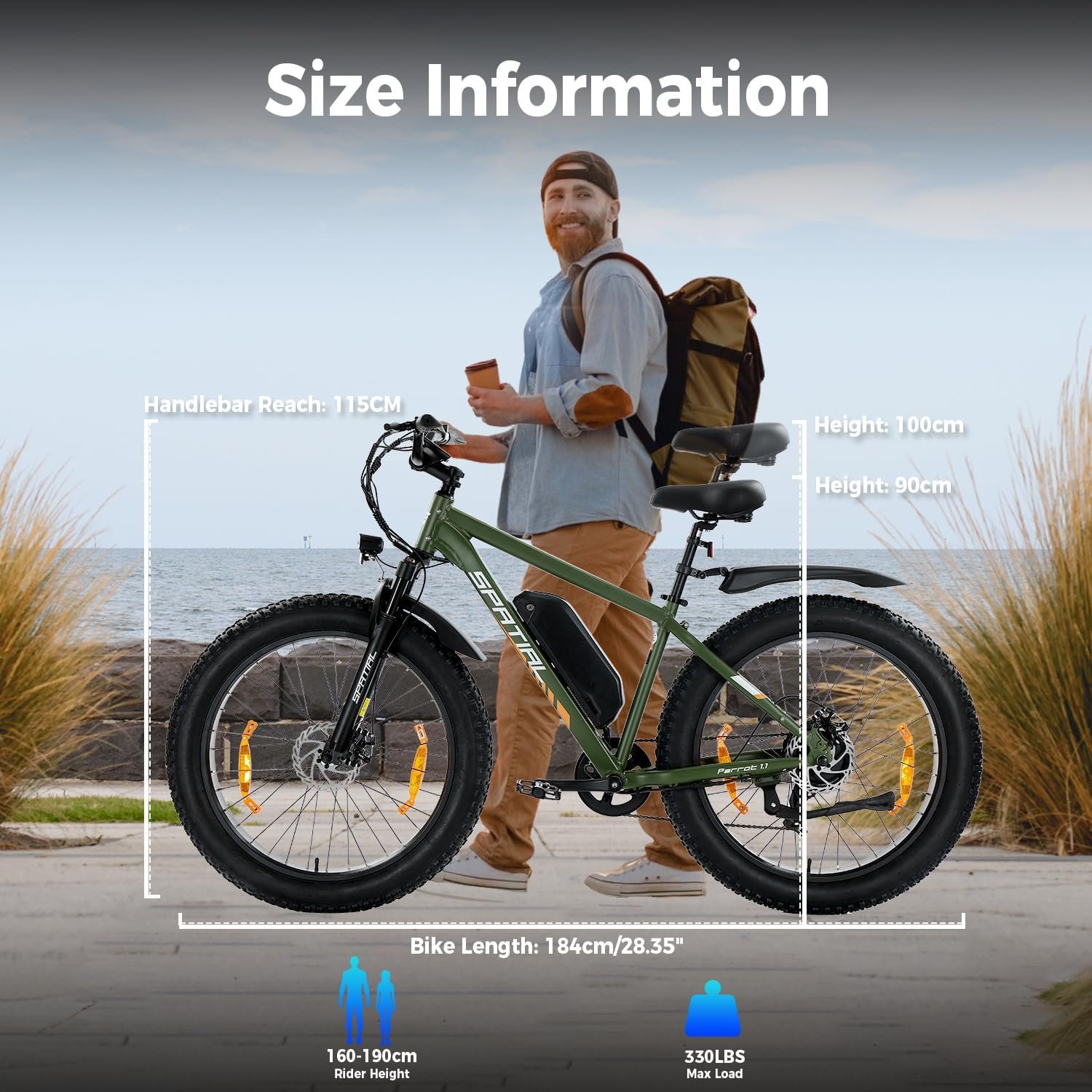 SPATIAL Electric Bike, 26" 4.0'' Fat Tire Mountain Ebike with 48V 13Ah 624 Wh Battery, Up to 104KM Range, 250W 80Nm Motor, LCD Display with 5 PAS, MTB for Adult Man and Woman - Image 7