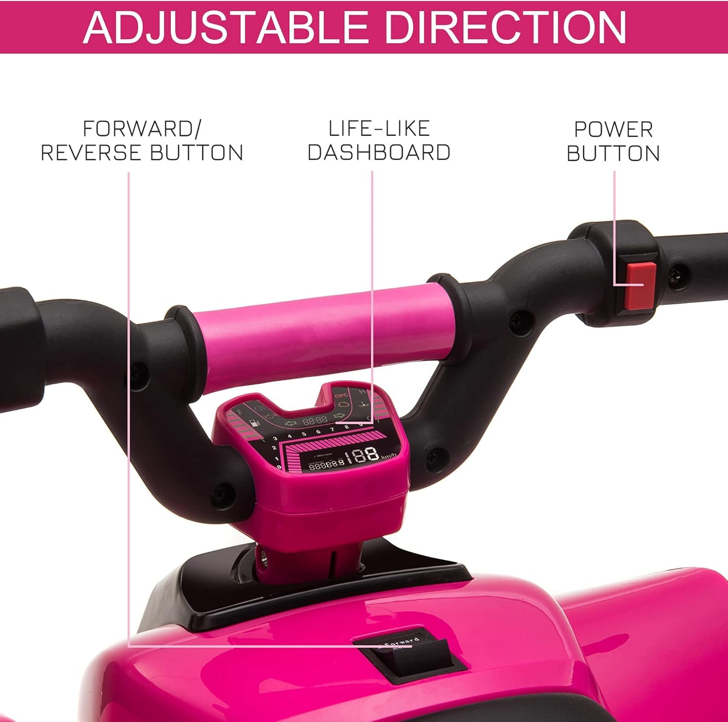 HOMCOM 6V Kids Electric Ride on Car All Terrain Vehicle Toy Quad Bike w/Forward Reverse Functions Toddlers for 18-36 Months Old Pink - Image 4