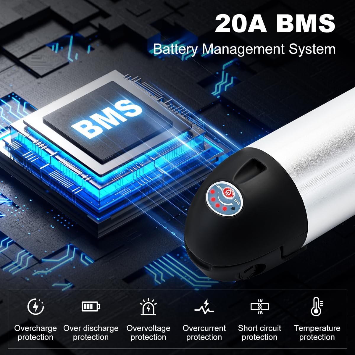 36V Ebike Battery 10AH Water Bottle Electric Bike Battery Silver Removable Electric Lithium Bicycle Batteries with Charger, Indicator Light, Base Holder - Image 2