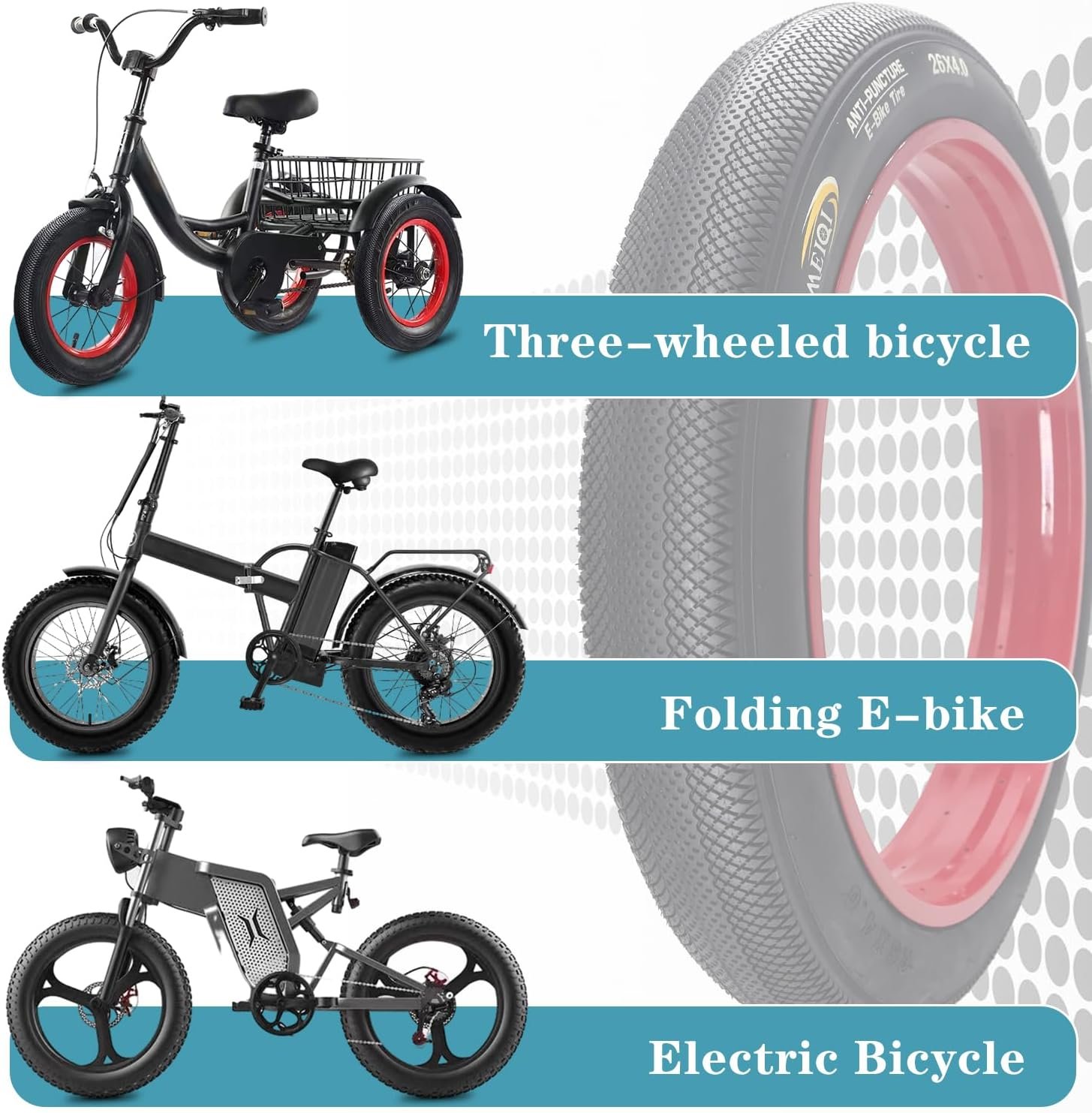 2 Pack 20"/26"X4.0" E-Bike Fat Bike Tires and Inner Tubes Electric Tricycle Tyres Foldable Replacement Tire for City Commuter Ebike Street Road Pavement Urban Mountain Bicycle - Image 3