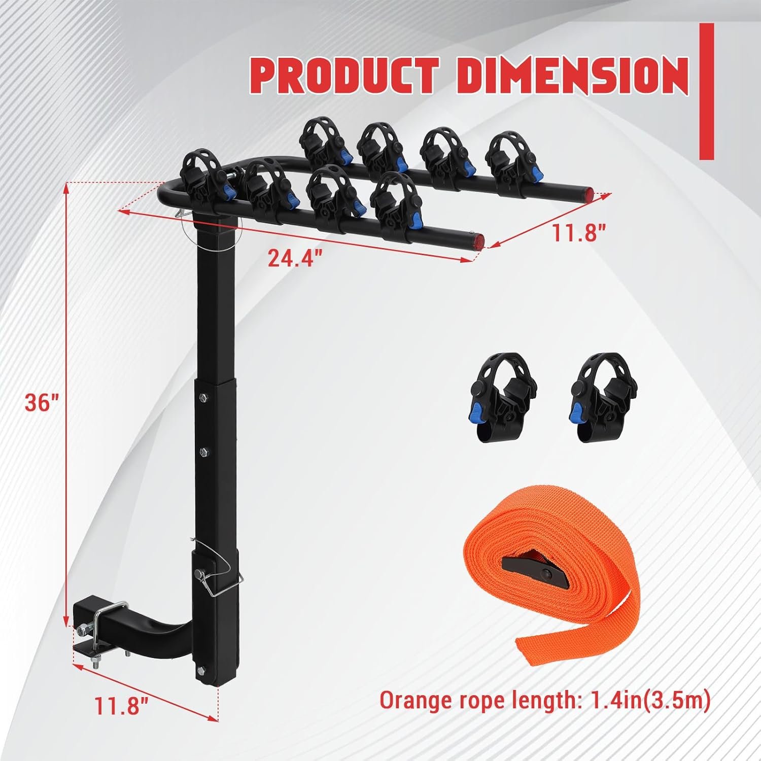 Car Bike Rack, Tow Bar Mounted Bike Carrier for 4 Bikes – Steel Bicycle Rack with Anti-Wobble Lock System, Hitch Tightener & Safety Straps, Easy Assembly for Cars, SUVs, MPVs & Vans – Black - Image 4