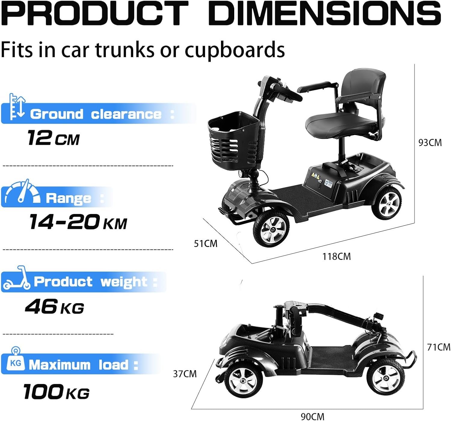 Z02 Mobility Scooters for Adults Electric Mobility Folding Scooter,Lightweight,Removable 12Ah Battery,20km Range,360° Swivel Seat, LED Headlight,Detachable Basket,Ideal for Seniors Shopping and Travel - Image 2