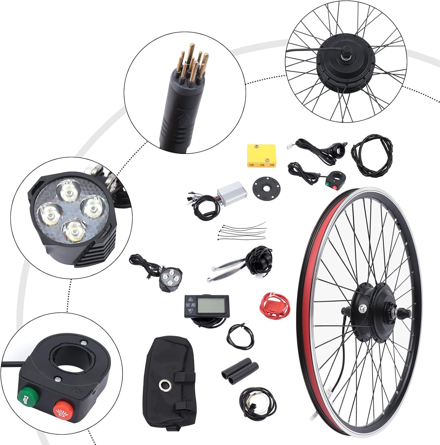 26" Electric Bike Conversion Kit, 350W 36V Front Wheel E-Bike Hub Motor Kit with LCD Display, Bicycle Controller with Controller PAS Brake Lever for 26 inch Bikes 5 Speed Adjustable - Image 7