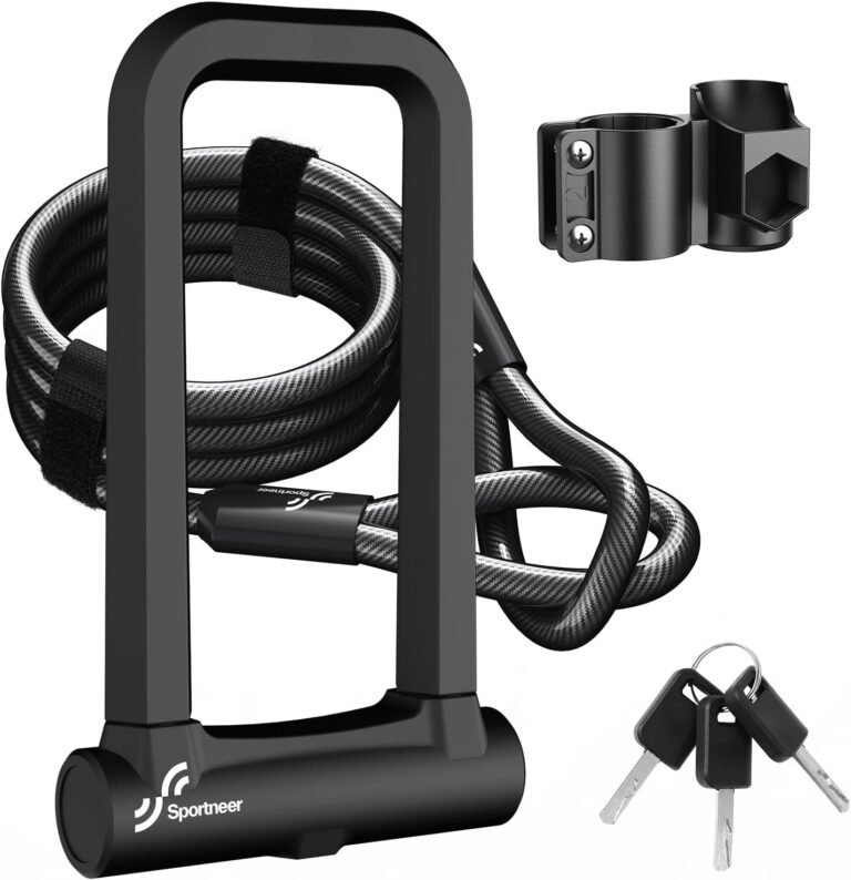 Sportneer Bike Lock: 18mm Heavy Duty Anti Theft Keyless Locking Bike U Lock with 5ft Security Steel Cable - Shackle Bicycle U-Locks with 3 Keys for Road, Mountain, Electric & Folding Bike