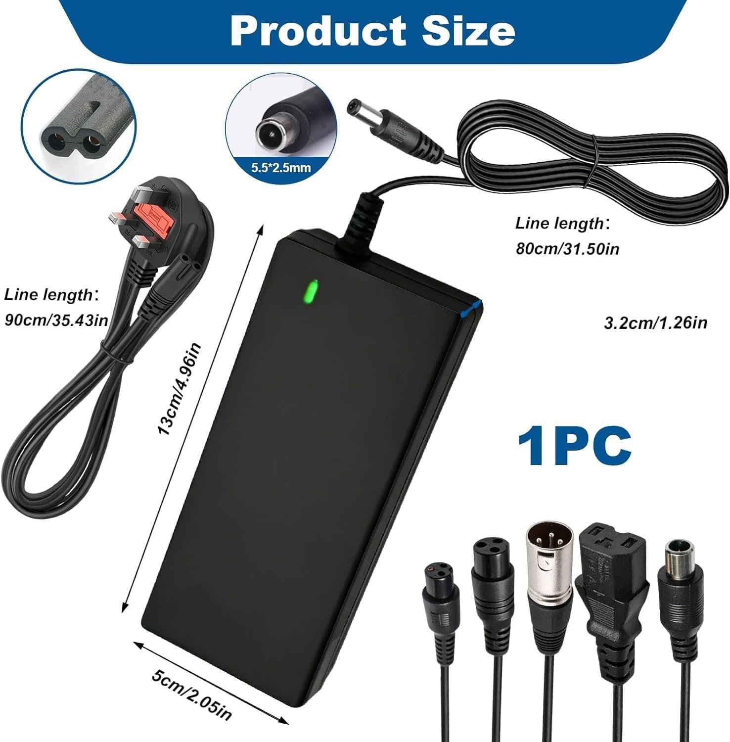 42V 2A Electric Scooter Charger UK 3 Pin, Universal with 6 Connections for 36V Li-ion Battery Fast Charger for Xiaomi/Ninebot, Mobility Scooter, Hoverboard, Electric Bike, Drift Board, Unicycle - Image 6