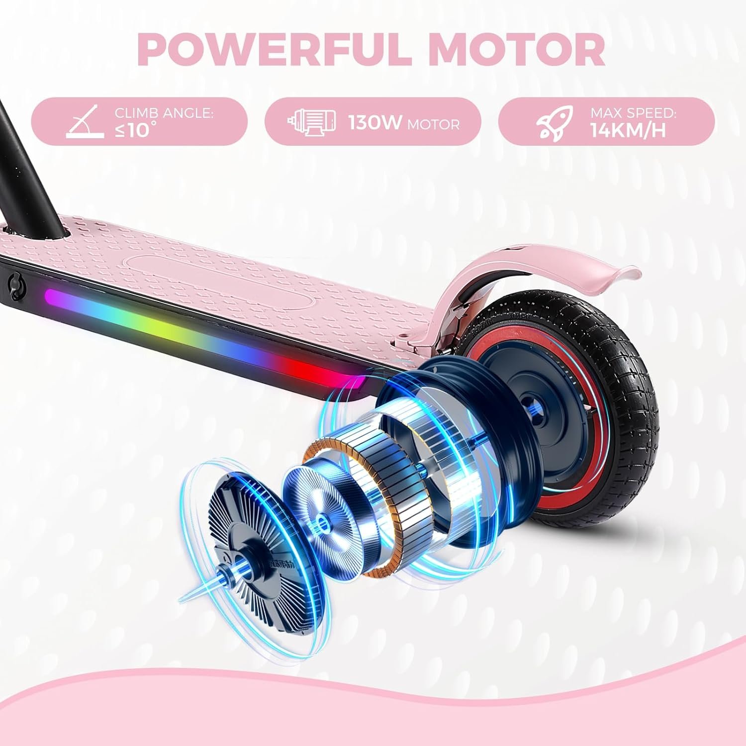 Electric Scooter, 6.5'' Foldable Electric Scooter, Colorful Lights Electric Scooters for Ages 6-12, 8Mph, 5 Miles of Range, LED Display, Safe Kids E-Scooter - Image 4