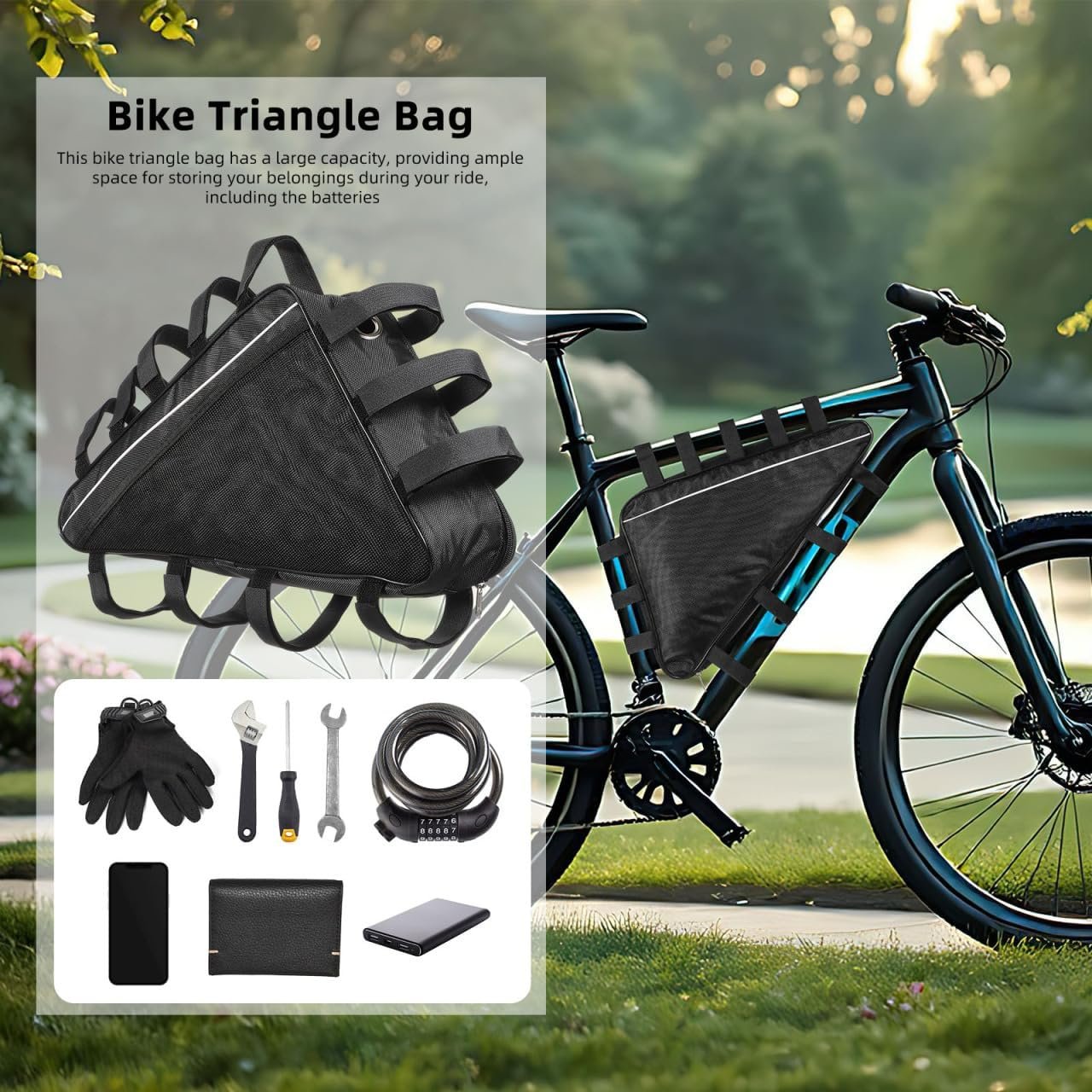 Healeved Bike Triangle Bag Frame Mount Storage Pouch Large Capacity Waterproof Electric Bike Battery Case for Cycling Hiking Camping - Image 2