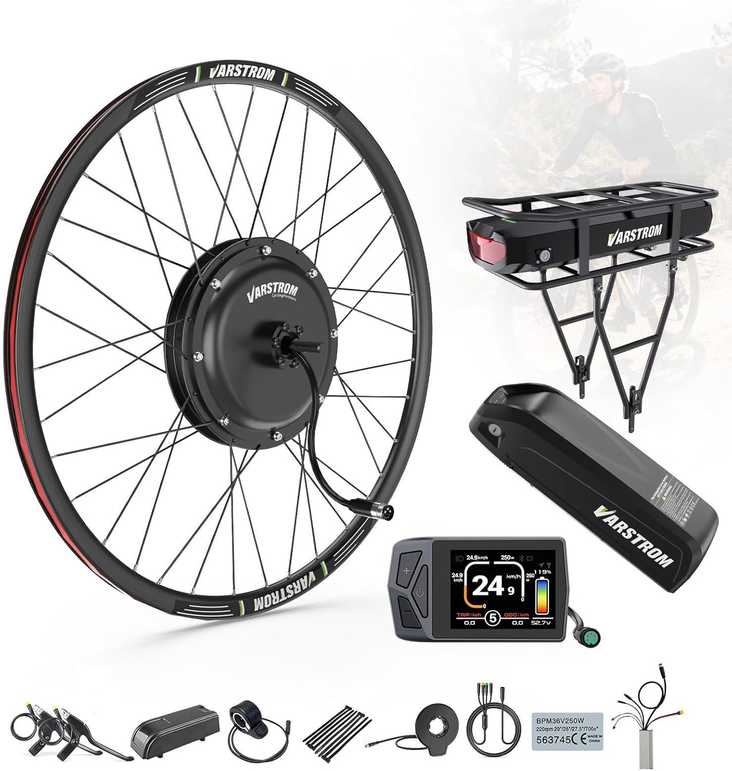 48V 1OOO-15OO JYLT Series Electric Bike Conversion Kit, 26 27.5 28 29 Inch 700C Front & Rear Hub Motor Kit with Display & Ebike Battery, Ebike Conversion Kit For Cassette Disc Brake Bike