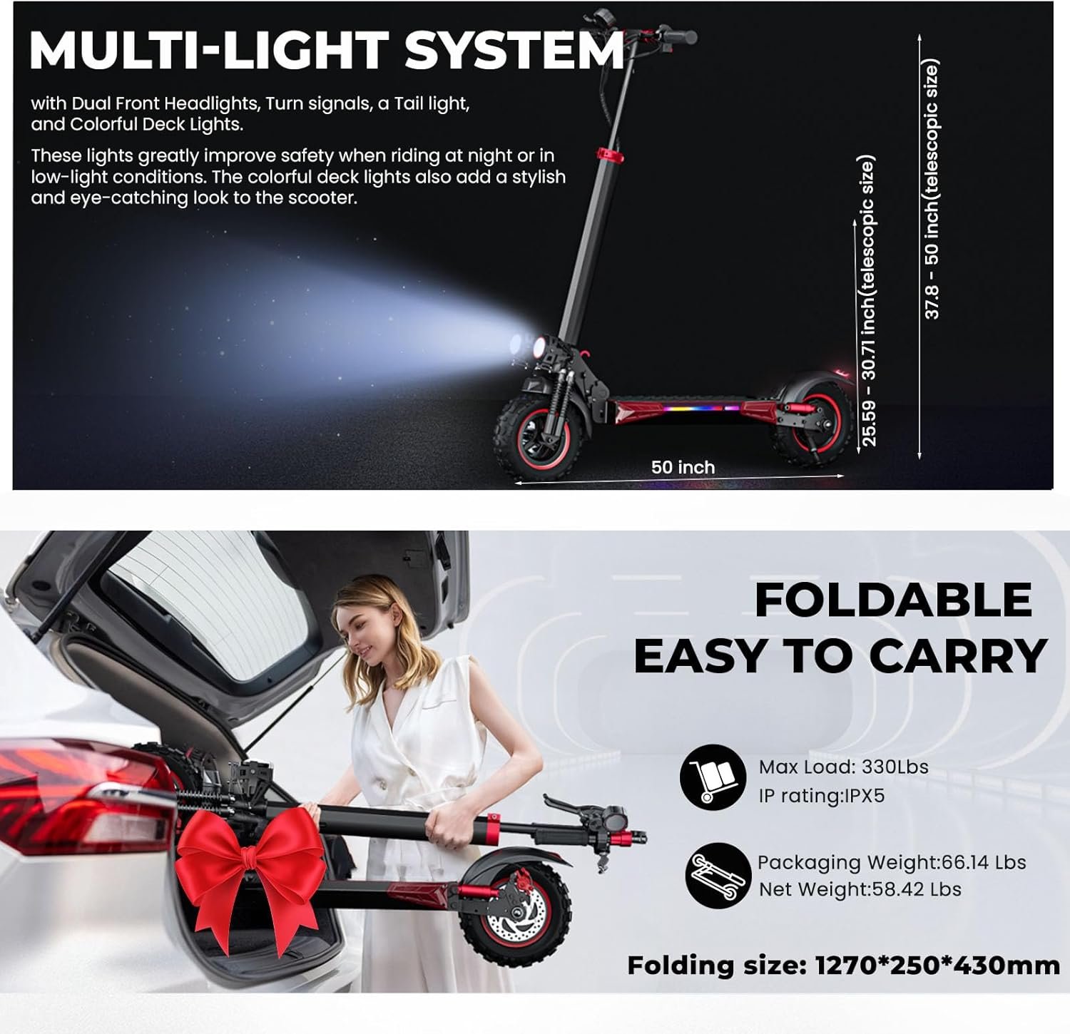 Electric Scooter,Electric Scooters Adult, 50-60 km Long Range, 48V 18Ah Battery, 10.5" All Terrain Off-Road E Scooter, Dual Suspension Dual Disc Brake Folding ElectricScooter 150 kg Load - Image 6
