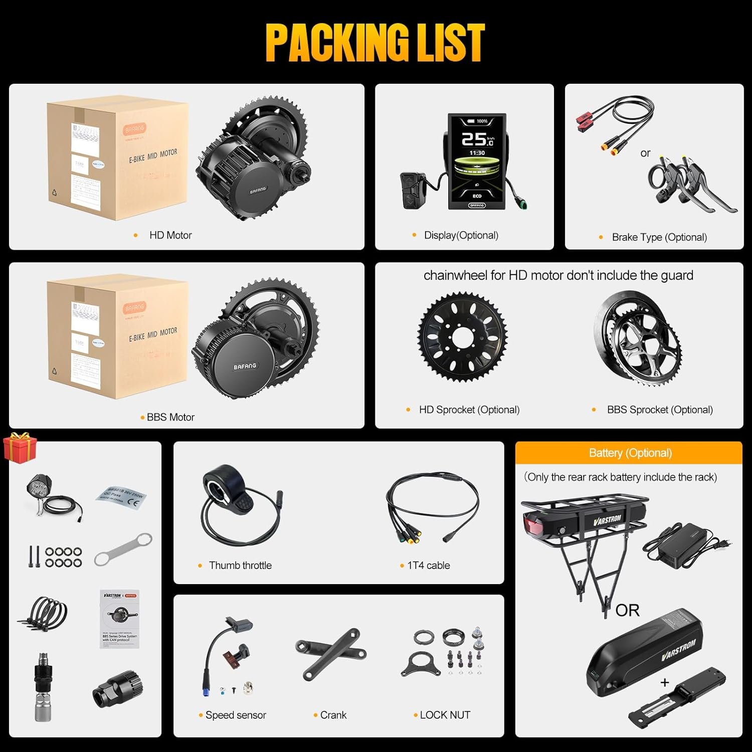 BAFANG Mid Drive Ebike Conversion Kit, BBS01B BBS02B BBS-HD 36V 48V 52V Mid Drive Motor Kit with Optional Battery & Display, DIY Electric Bike Conversion for BB 68-73/100 /120MM - Image 9