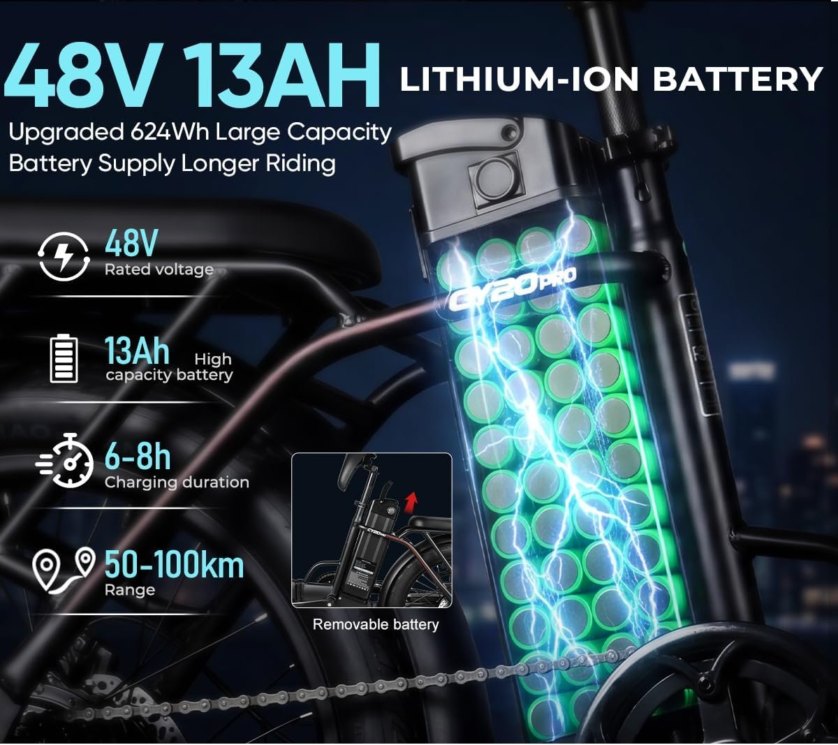 SAMEBIKE 20" Electric Bike for Adults,48V13AH Removable Battery,Max Speed 25KM/H, Top Power 250W Motor Folding E-Bike,Commuter Electric Bicycle for Women and Men - Image 2