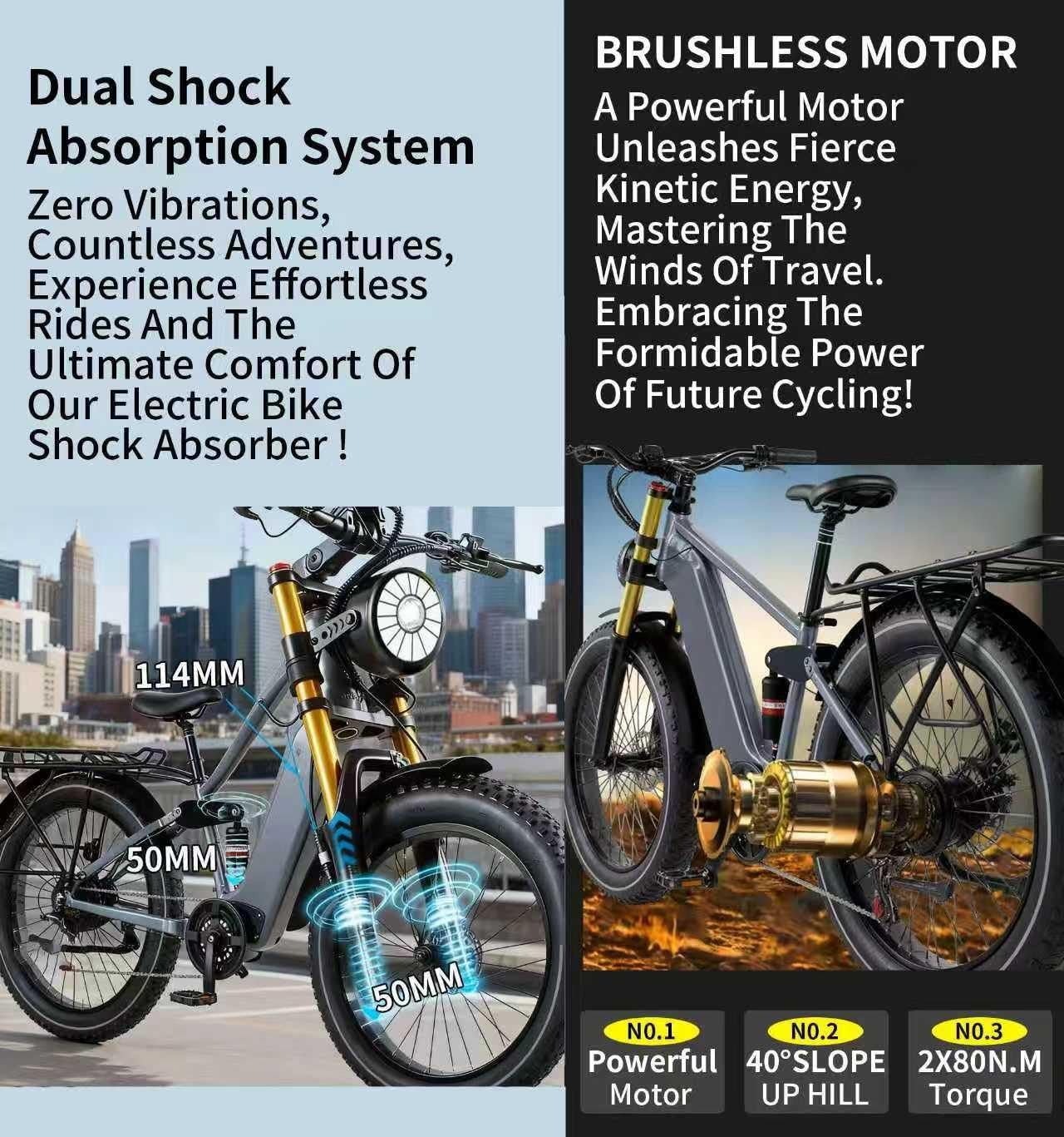 Rexhan 26” Electric Bike, 26 Inch E Hybrid Bike, 48V 20AH Removable Battery, Powerful Motor, Throttle, Dual Suspension, Hydraulic Brakes, 60-80 KM Range, Aluminium Frame, Cruise Control, Headlight - Image 4