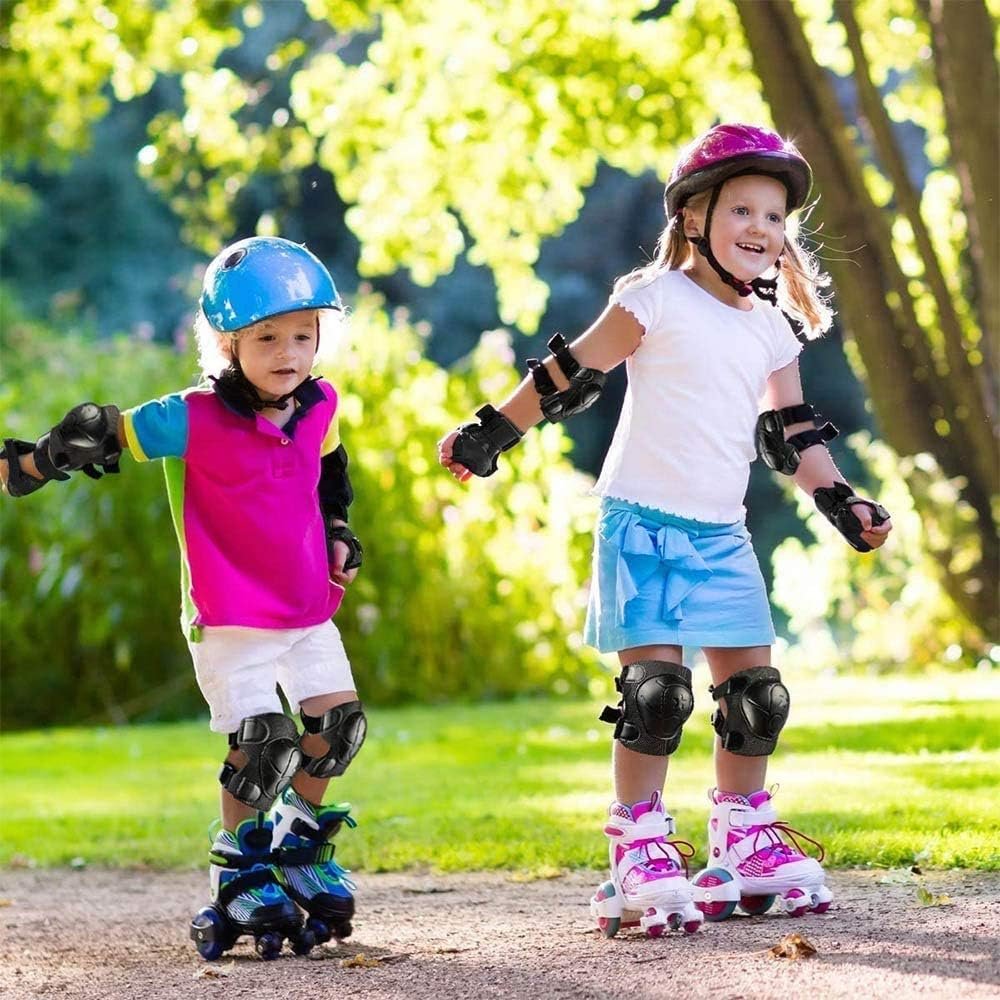 Kids Sports Protective Gear Set,6 PCS Wrist Guard Knee Elbow Pads for Children Protection Skateboard Inline Roller Skating Biking Riding Scooter,Black - Image 7