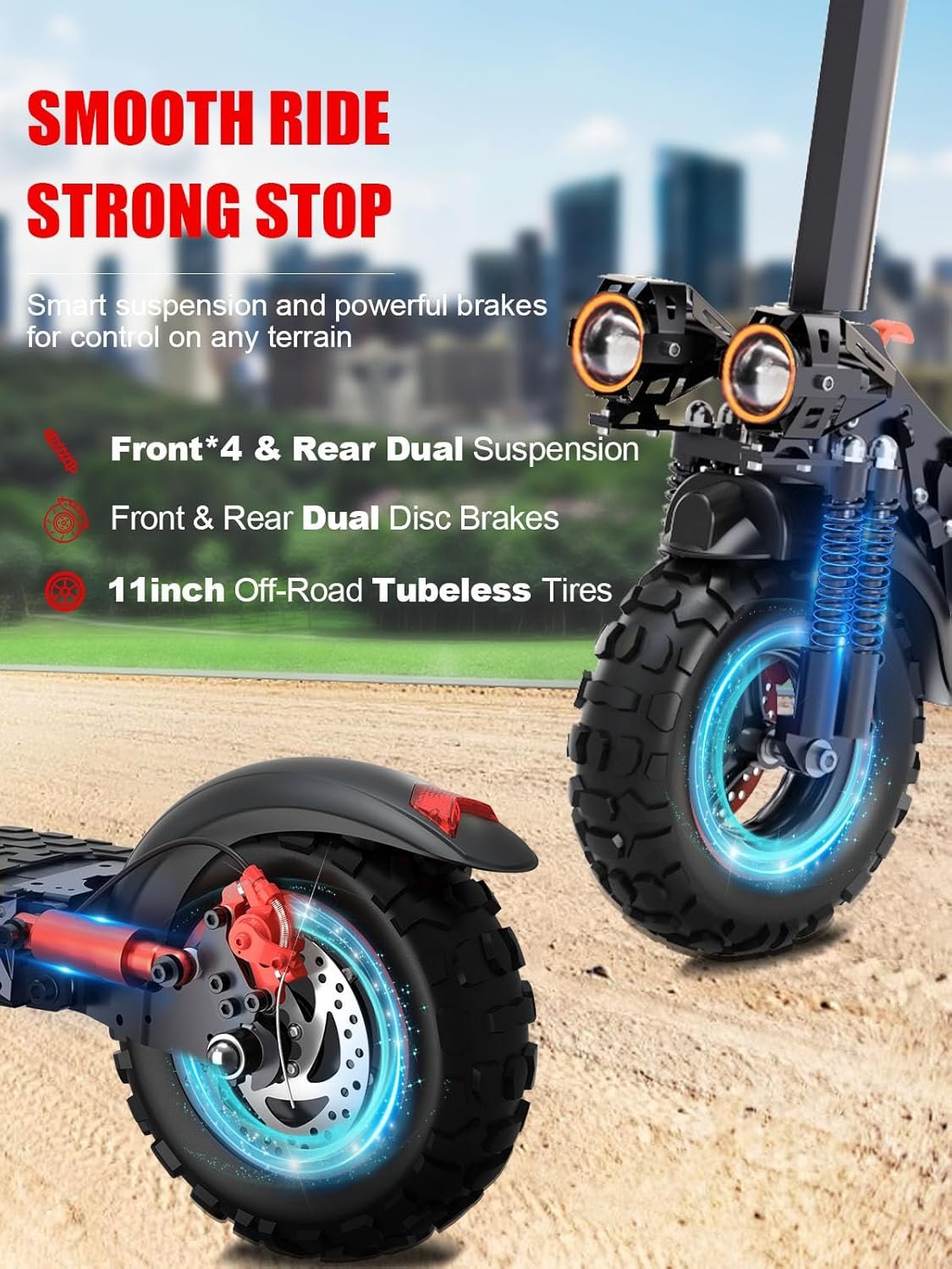 Electric Scooters Adult,50-55km Range,11'' Offroad All Terrain Foldable Pure E Scooter 48V 18Ah Battery, Dual Braking System & Shock Absorption Fast Electric ScooterTeens Gift,Max Load 150kg - Image 3