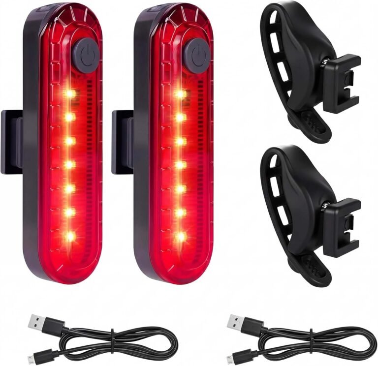 2 Pack LED Rear Bike Tail Light, 5 LED Ultra Bright, USB Rechargeable Bicycle Taillights, 4 Light Mode, Safety Warning Strobe, Multiple Scenarios for Cycling Helmet Running