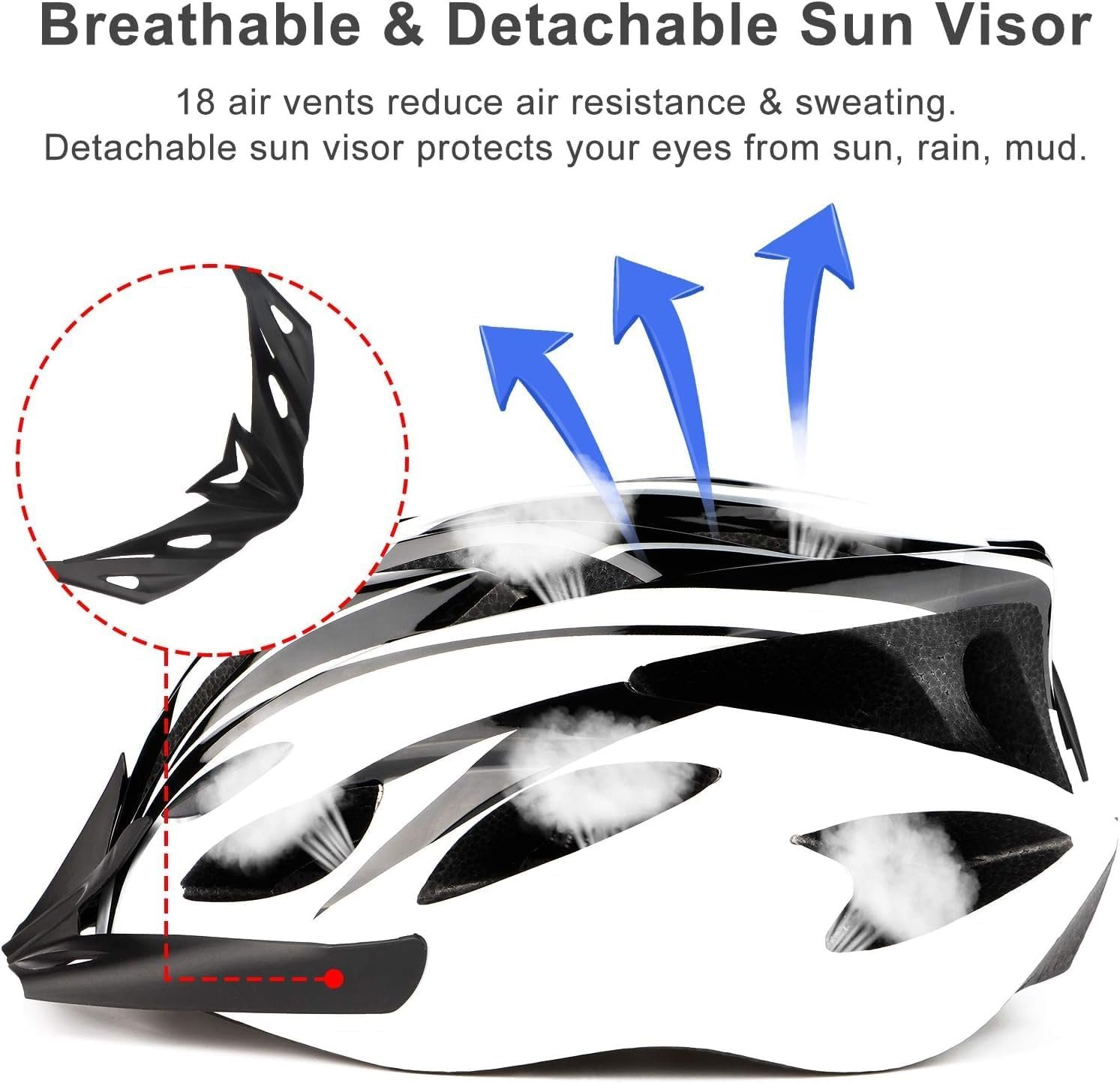 Cycle Helmet, Lightweight Bicycle Helmet, Adjustable Mountain & Road Bike Helmets for Adults, 18 Vents with Adjustable Strap & Detachable Visor for Mens Womens(Head Sizes58-62cm) - Image 5