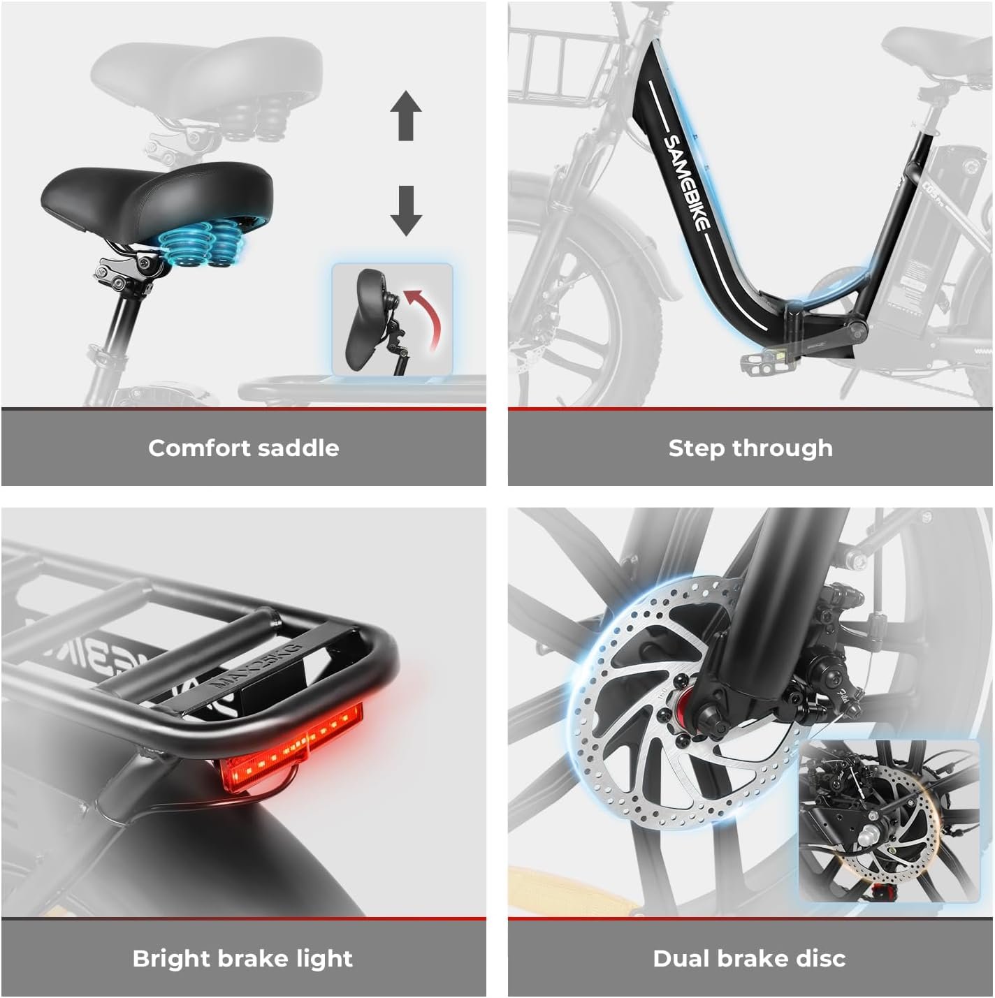 SAMEBIKE Electric Bike, Folding Adult Electric Mountain Bike, 36V 13AH Removable Battery, 7 Speed Gears, 20" *4.0" Fat Tire, Suspension Fork,with Rugged Front Basket and Rear Bracket,Quick Delivery - Image 7