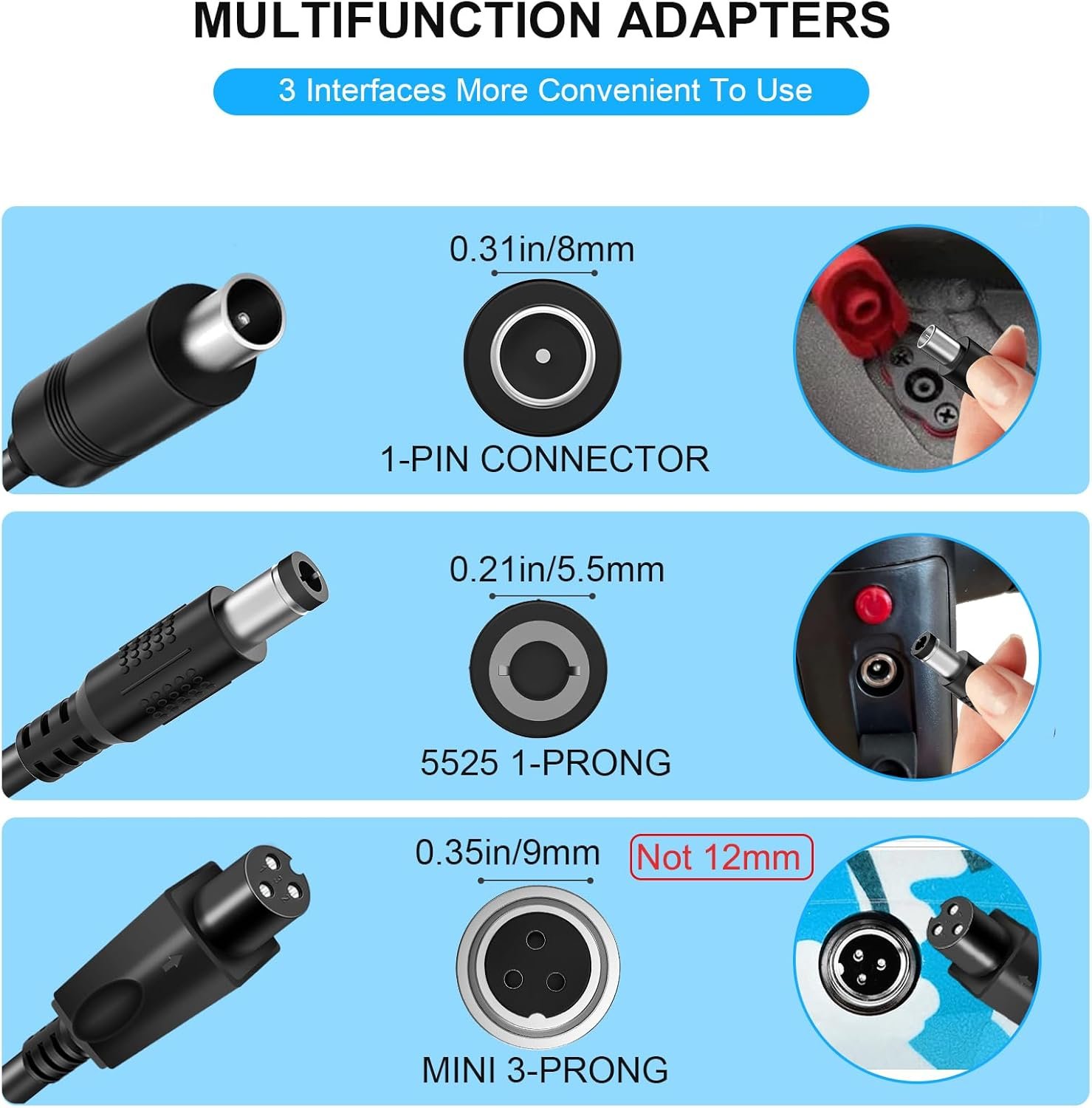 Mezelon® Universal Electric Scooter Charger, Hoverboard Charger, 42V 2A 36V Battery Chargers for Mobility scooter charger, Electric Bike, High Safety/Low Heat Generation/Fast charging - Image 2