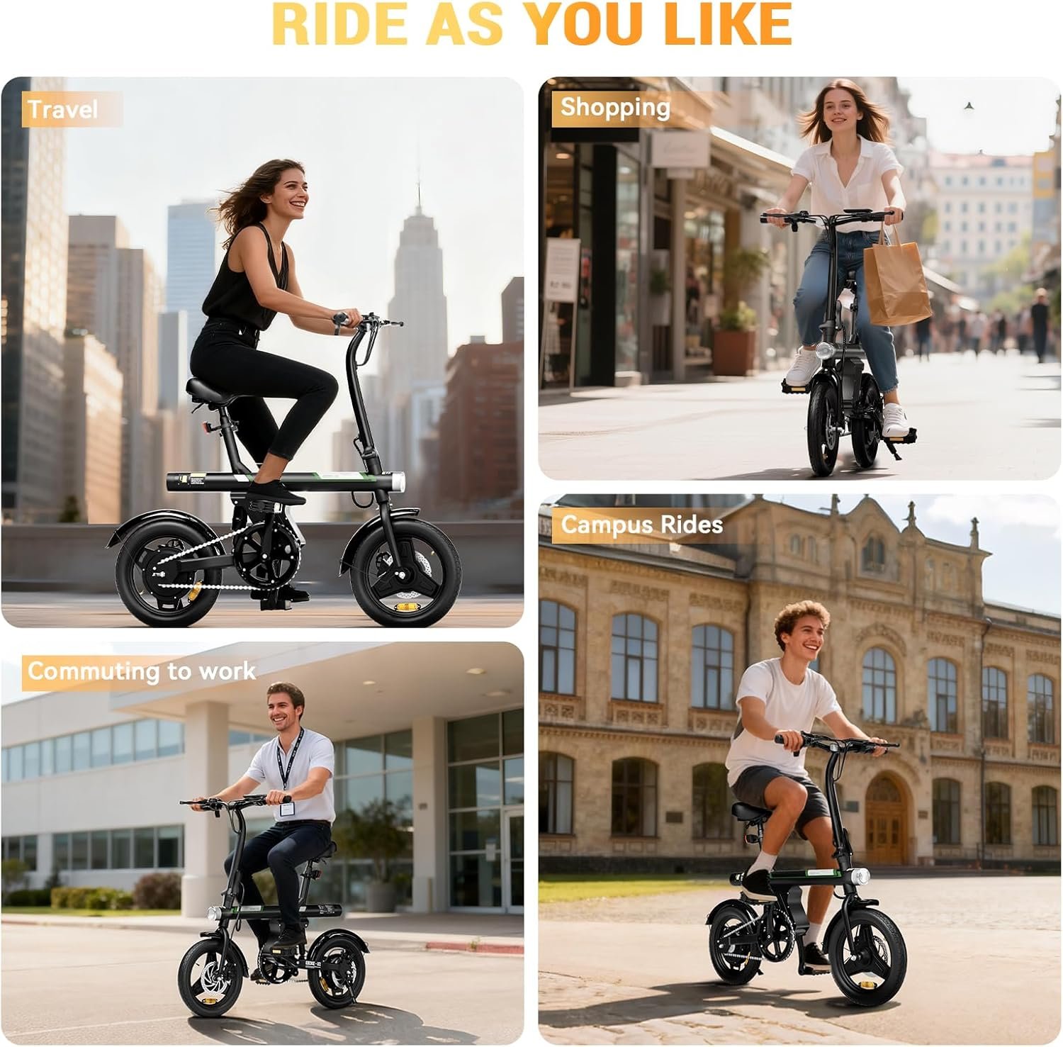 14 inch Electric Bike for Adults Teens, Portable Folding Commute Electric Bicycle, 45KM Max Range, 36V 7.8Ah Built-in Battery, Integrated Headlight, Rear Shock Absorber, Award Winning Design E-bike - Image 8