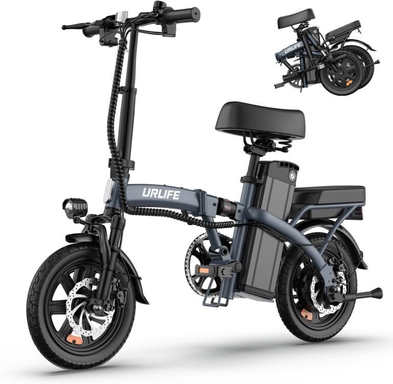 URLIFE 14" Electric Bike, Portable E-bike with 48V 7.5AH Removable Battery 250W Brushless Motor, 60 KM Max Range, Folding Ebike LCD Display, Electric Commuter Bicycle for Adults and Teens