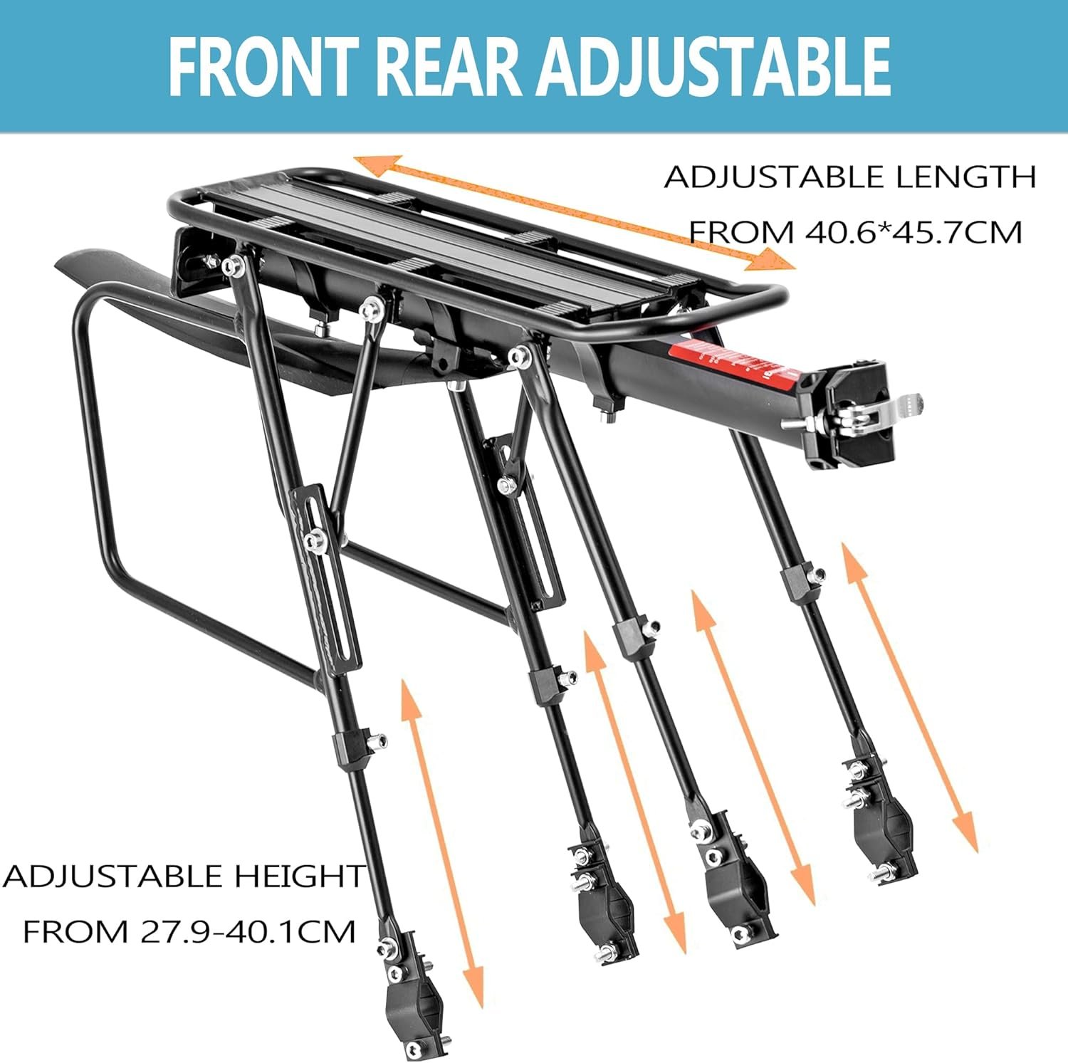 Rear Bike Rack,100KG Capacity Solid Bearings Bike Cargo Rack w/Fender & Large Size Reflective,Quick Release Mountain Road Bicycle Rear Racks,Universal Bike Luggage Touring Carrier Rack,BCR06-EU - Image 4