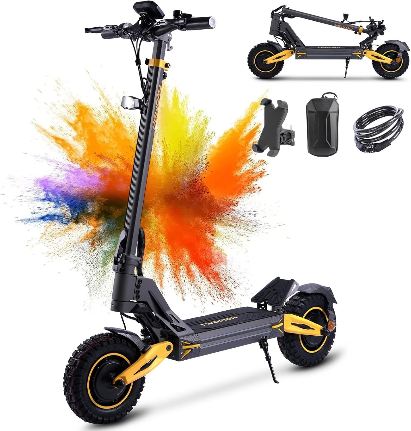TWOFISH Electric Scooters Adult, 10"/12" Off-Road Fast Electric Scooter with Dual Brake System 4 Shock Absorbers, 60-70km Range, 3 Speed Modes, LCD Display, 150Kg Load Capacity - Image 8