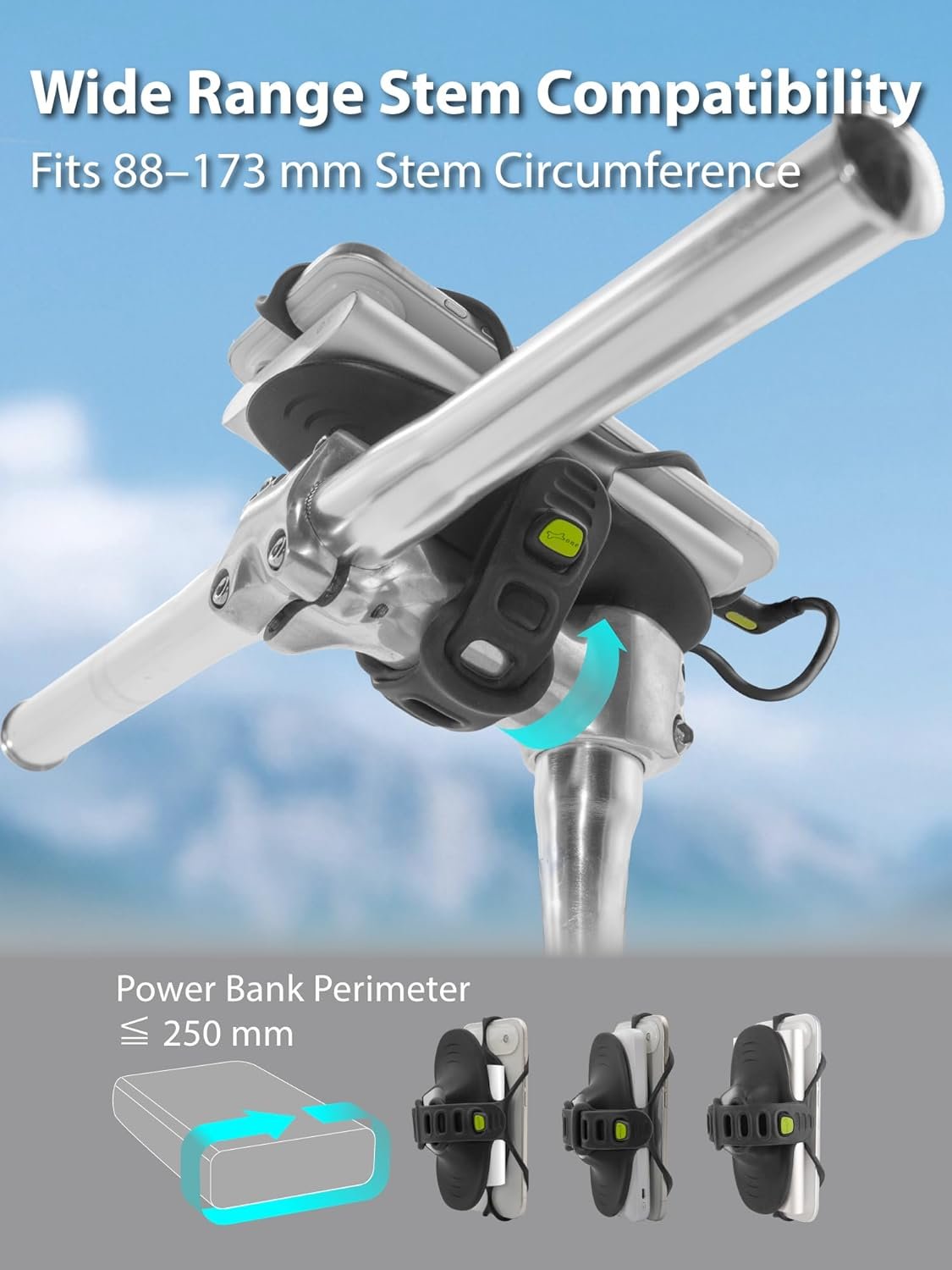 Bone Bike Tie 6 Pro-Pack, Bicycle Phone and Charger Mount for Stem, Scratch-Free & Shock-Absorbing Silicone with Dual-Strap Protection, Cycling Phone Holder for 4.7"–7.2" Smartphones and Power Banks - Image 5