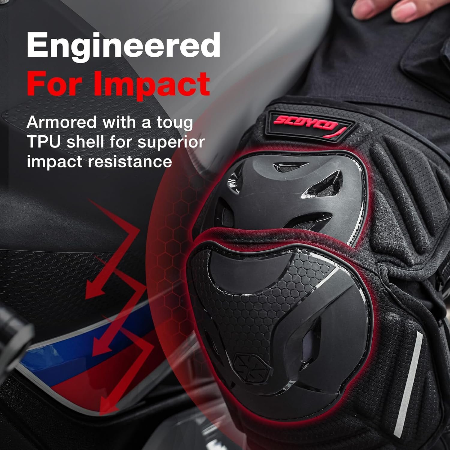 Scoyco Motorbike Knee Pads for Adults, CE Level 1 Multi-use Sports Knee Guards for Motocross E-Bike Roller Skate Skateboard Scooter MTB with Hard TPU Shell Protective Gear - Image 3