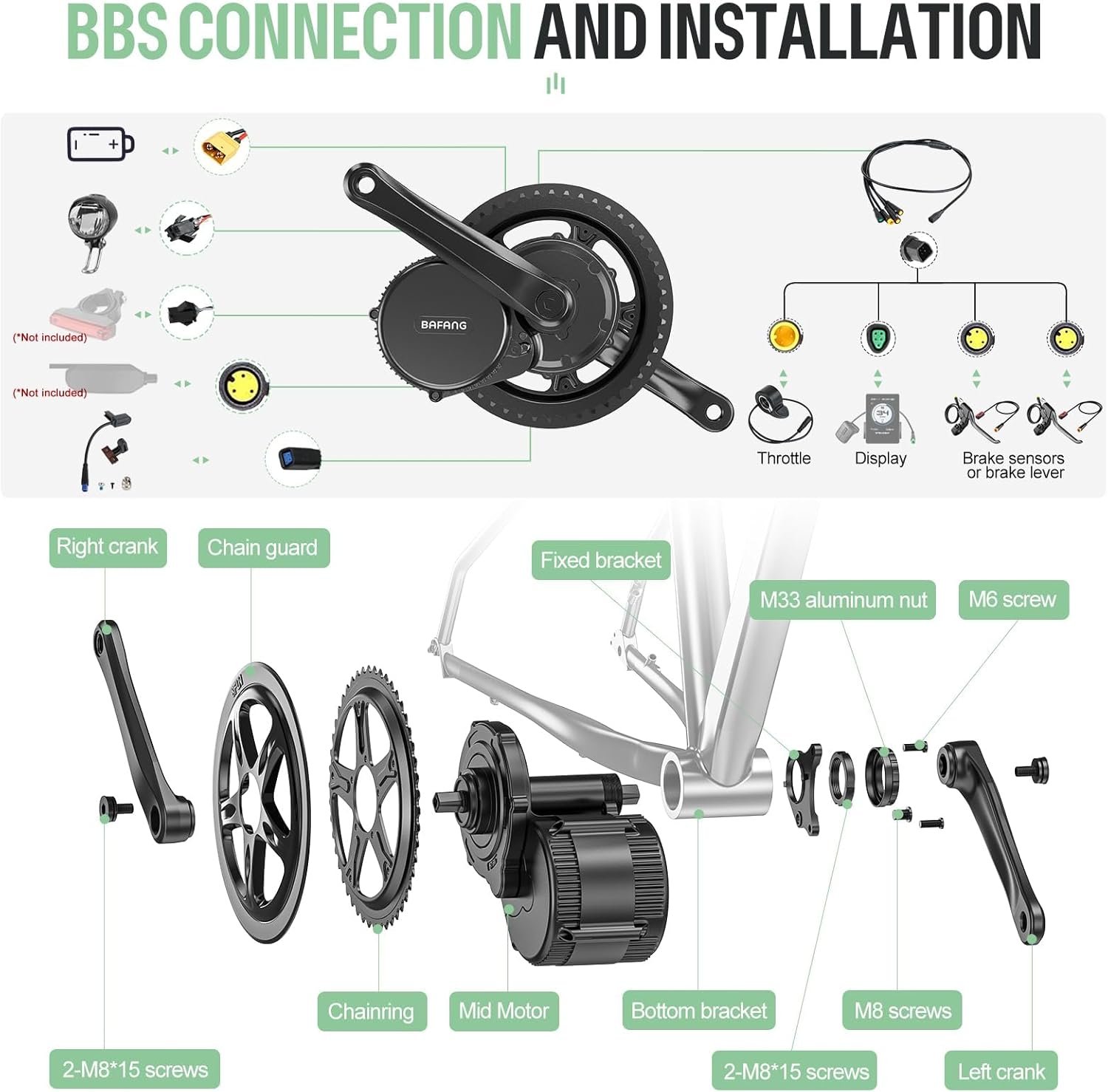 BAFANG 48V 250W Mid Drive Kit BBS01B CAN Bus Electric Bike Conversion kit DPC010 Display & 44T Chainring & Optional Battery for BB68-73MM Bike DIY Ebike Kit - Image 6