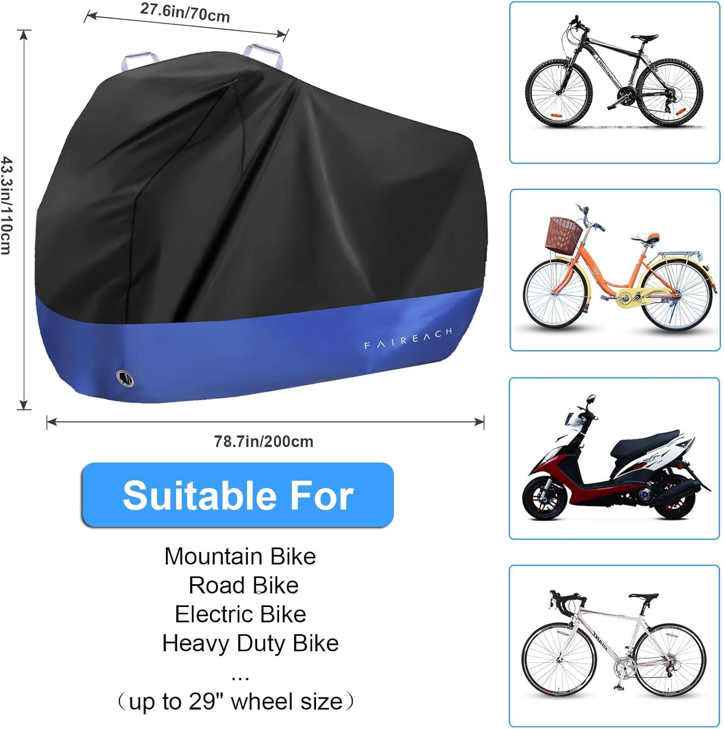 Bike Cover Waterproof Outdoor, 210D Premium Fabric Bicycle Cover, Anti Dust Rain Snow UV, Bike Rain Cover for Mountain, Road & Heavy Duty Bikes with Lock Holes & Storage Bag - Image 6