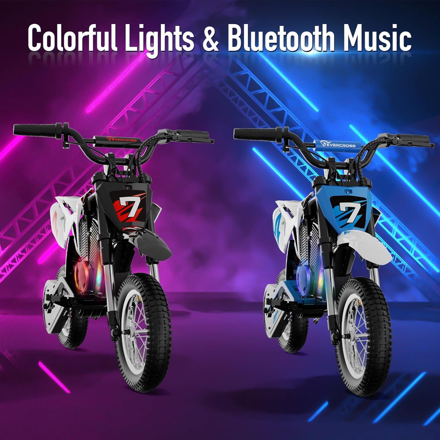 EVERCROSS EV12M PRO Kids Ride On Motorcycle, Electric Motorcycle with 300W Motor, 11.18Miles Long-Range, 12'' Pneumatic Tire, Bluetooth Music, Colorful Lights, Motor Cross for 110cm+ Height - Image 3