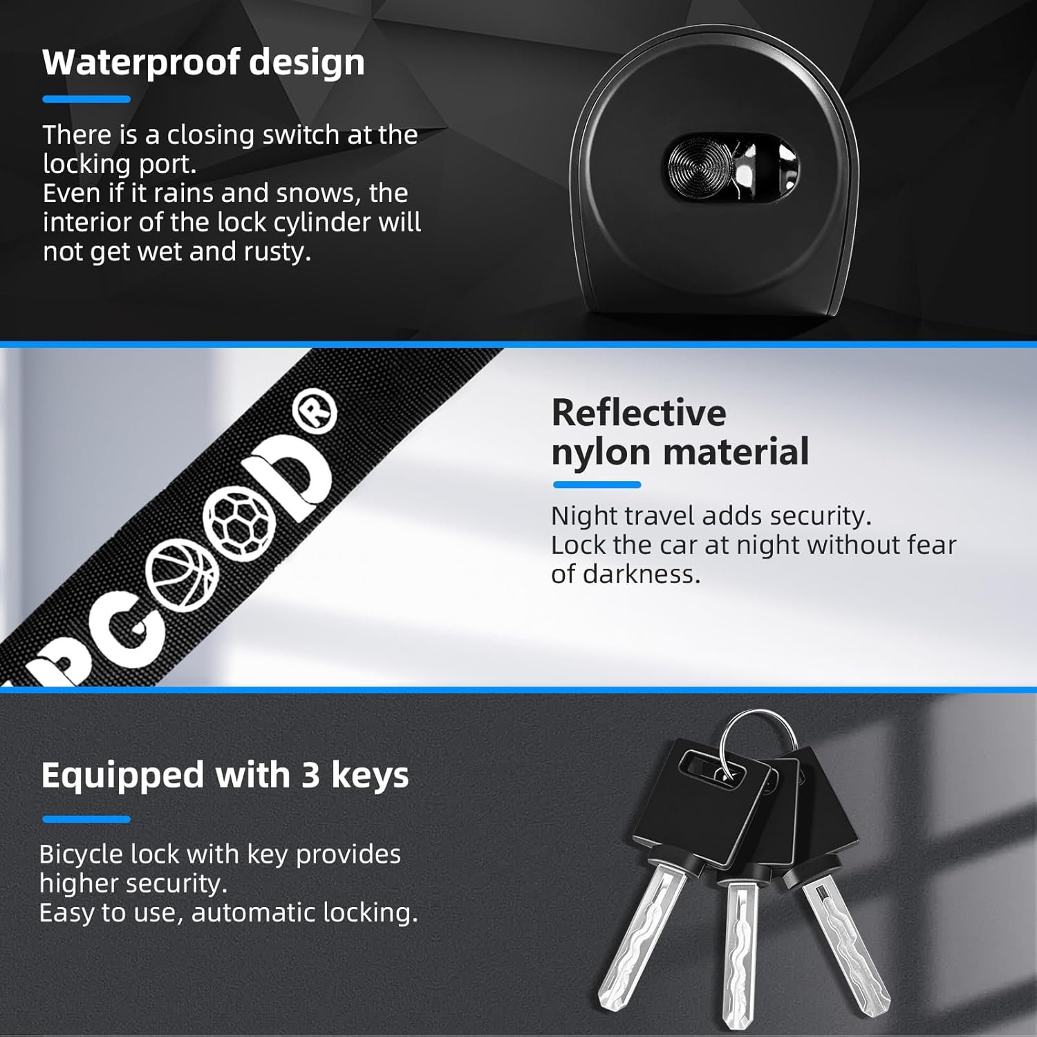 SPGOOD Bike Lock with 3 Keys - 90 cm with 6 mm Steel Chain, Anti-Theft High Security Bicycle Chain Lock with Waterproof Cover for Bicycle, E-Bike, MTB, Motorcycle - Image 5