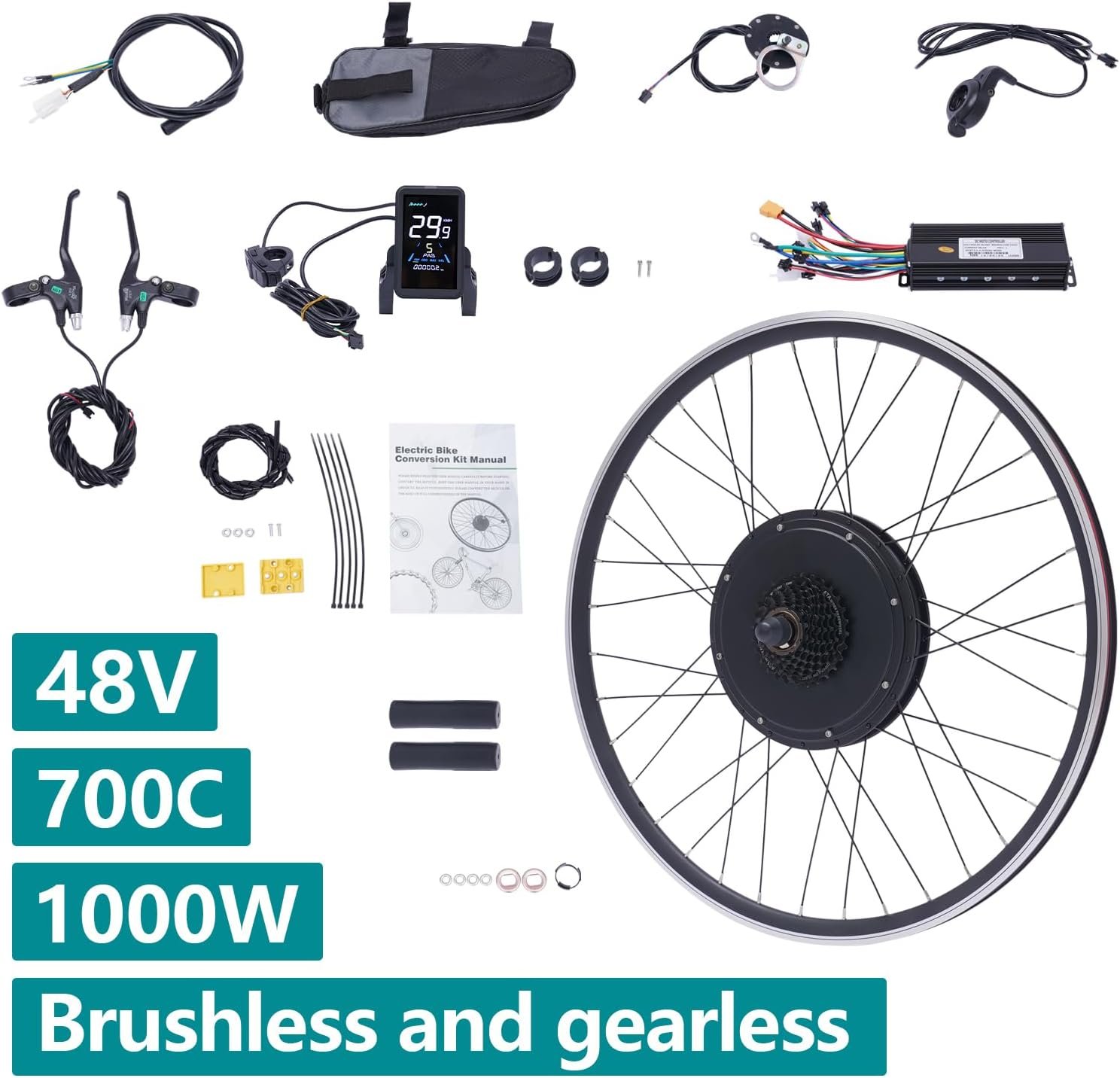 Electric Bike Conversion Kit 1000W 48V for 700C 28" 29" Rear Wheel, Electric Bicycle Kit with Display & Cruise Control, Bike Bicycle Conversion Tool Kit for Road Bike Commuting - Image 2