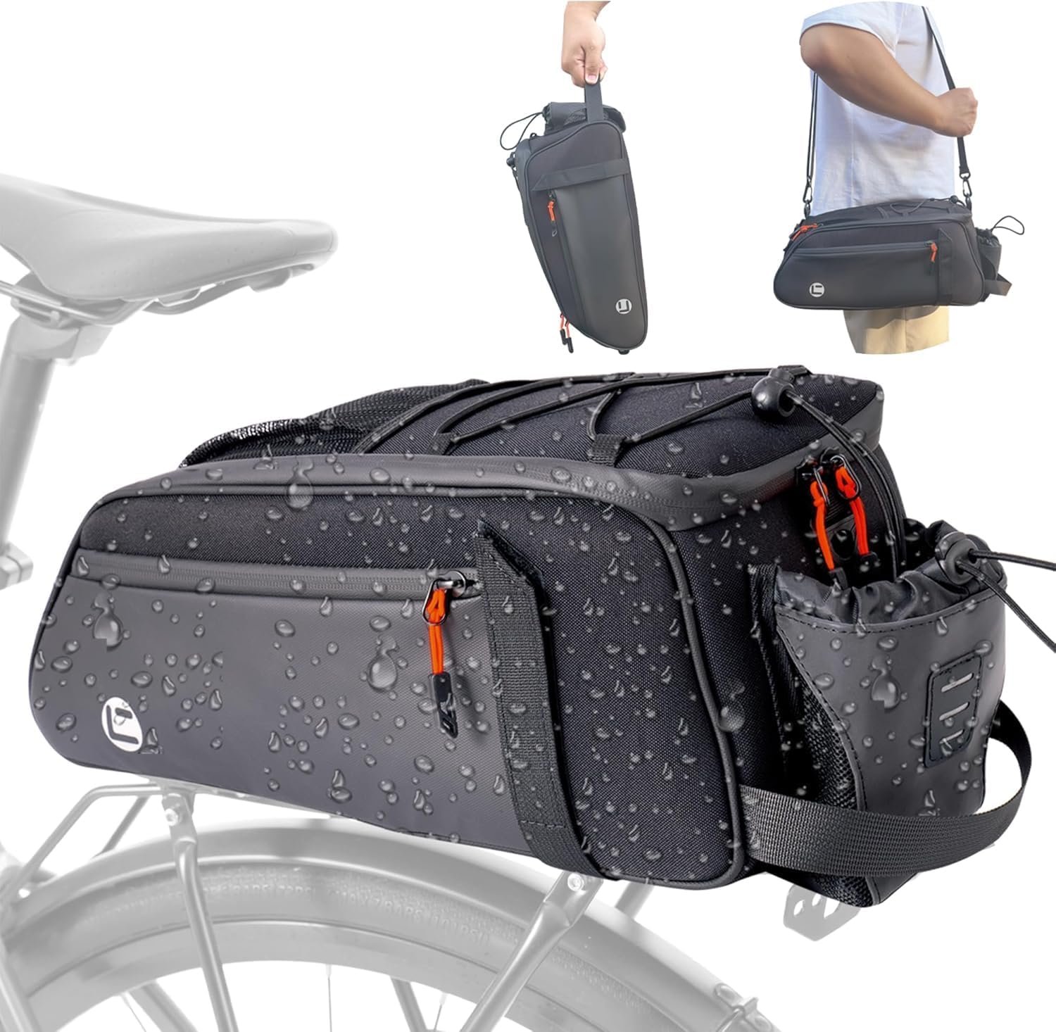 NDakter Bike Bags, 10L Bicycle Rear Rack-Waterproof 3 in 1 Ebikes Trunk Bag, Reflective Electric Bike Saddle Panniers Bag with Shoulder Strap (10L Waterproof 3 in 1)
