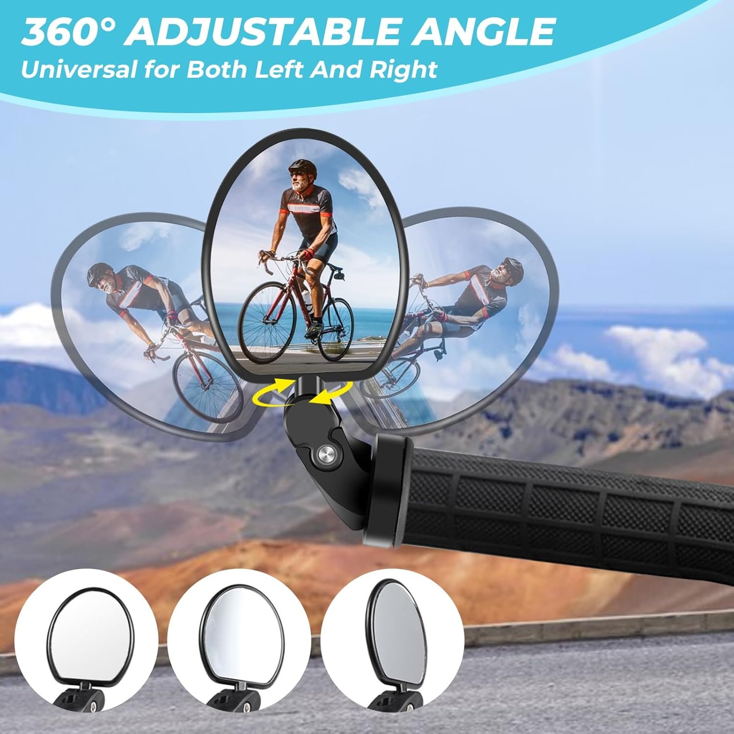Bike Mirrors, 360 Degree Adjustable Bar End Rear View Mirror with Reflective Sticker, HD Glass Convex Lens, Fits 17.4-22mm Handlebar for Electric Bicycle, MTB, Road Bike, Scooter - Image 4