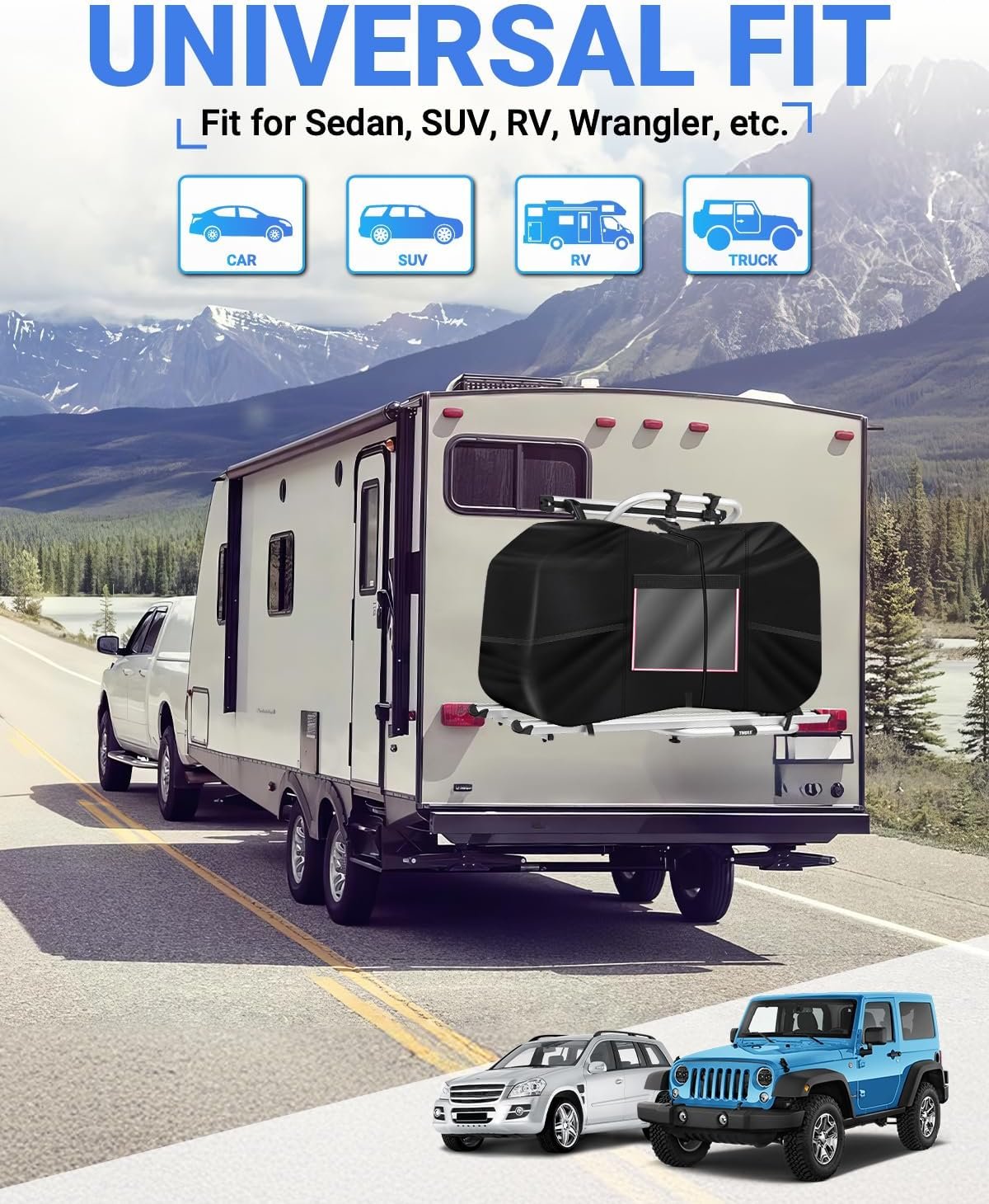 SUPAREE Bike Covers Transport Bike Covers for Outside Storage Bike Rack Cover for 2-3 Bikes Waterproof 420D Oxford Heavy Duty for Motorhome Caravan Car Hitch Travel Camping - Image 5