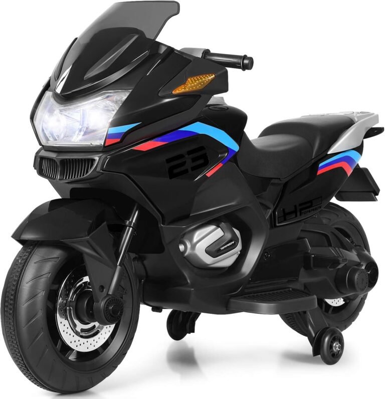 COSTWAY Kids Ride on Motorcycle, 12V Electric Ride On Bike with Training Wheels, LED Lights, Music, Forward/Backward Function, Battery Powered Motorbike for Boys Girls (Black)