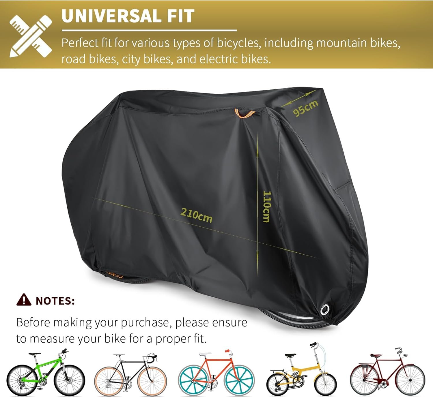 BEEWAY Bike Cover for 2 Bikes, Waterproof Bicycle Cover for Outside Storage - 210T Polyester with Pu Coating Bike Rain Cover for Mountain Road Bike 210x110x95cm - Image 5
