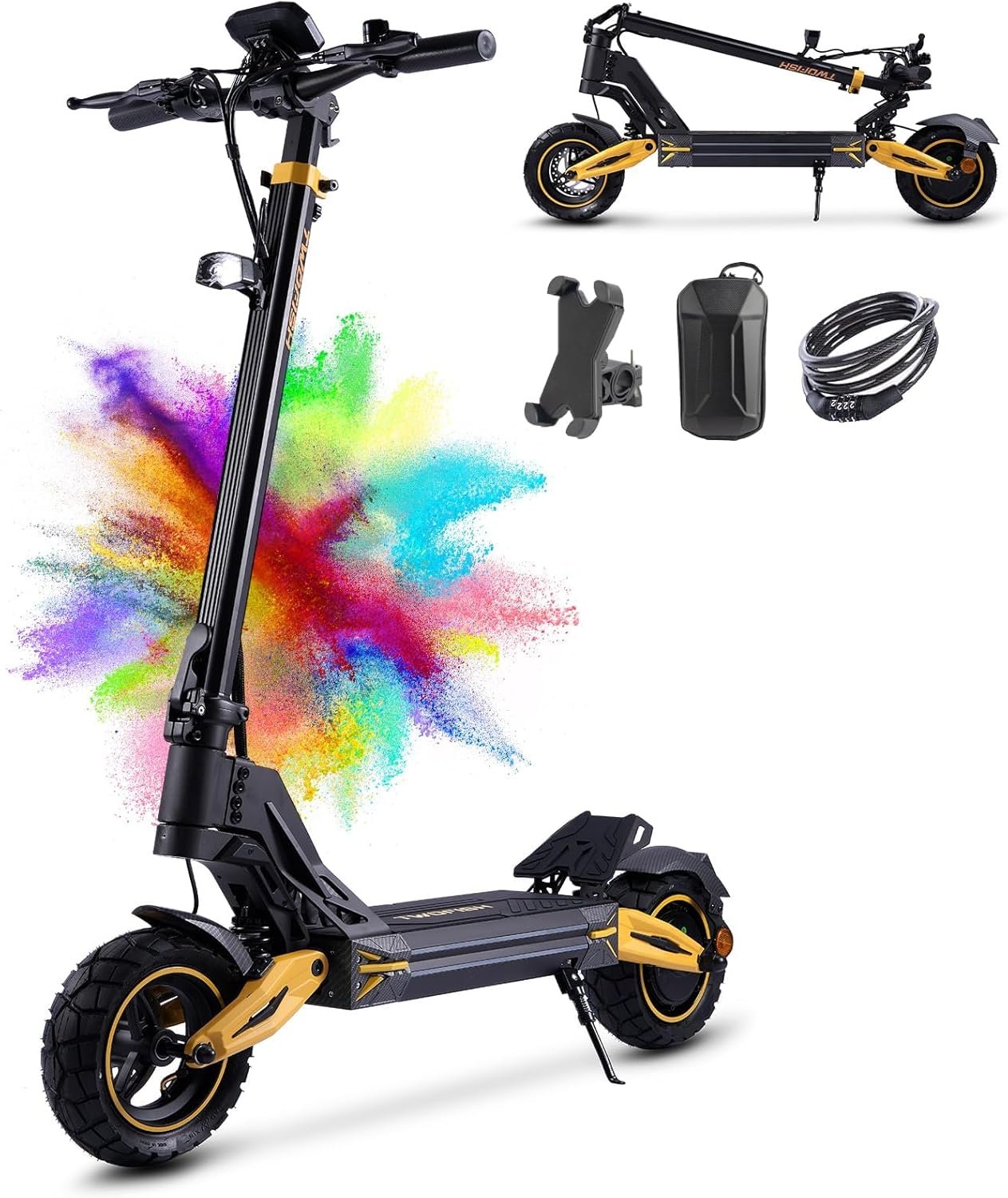 TWOFISH Electric Scooters Adult, 10"/12" Off-Road Fast Electric Scooter with Dual Brake System 4 Shock Absorbers, 60-70km Range, 3 Speed Modes, LCD Display, 150Kg Load Capacity - Image 2