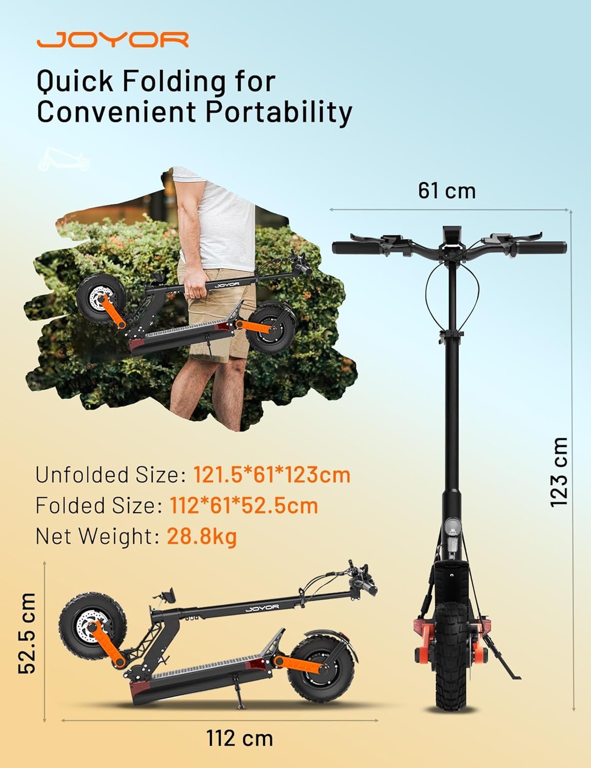 JOYOR Electric Scooter, S5-Z/S10-S-Z/T10 E Scooter with Single/Dual Powerful Motor and 35/49 Miles Long Range, 10" Off Road Tire and Dual Braking System & 4 Shock Absorbers, 330 LBS Load Capacity - Image 6