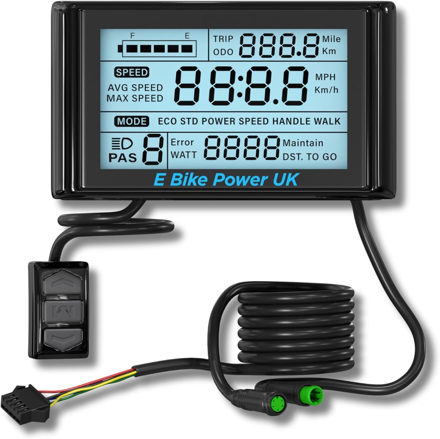 SW900 E-Bike Display, Multi-Voltage 24V-72V, Sine Wave & DC Moto Compatible, 5-Pin LED Speedometer for Electric Bikes.
