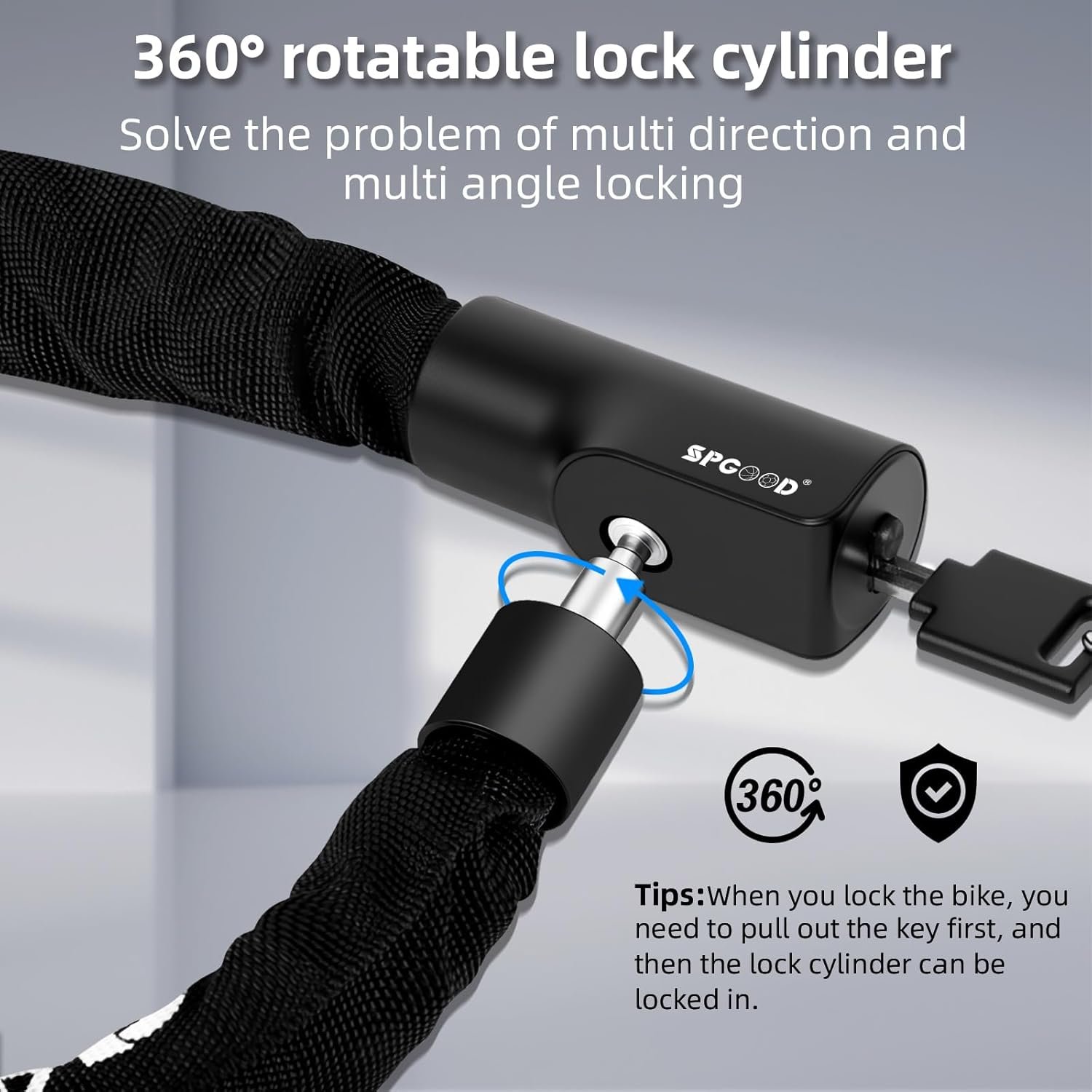 SPGOOD Bike Lock with 3 Keys - 90 cm with 6 mm Steel Chain, Anti-Theft High Security Bicycle Chain Lock with Waterproof Cover for Bicycle, E-Bike, MTB, Motorcycle - Image 3