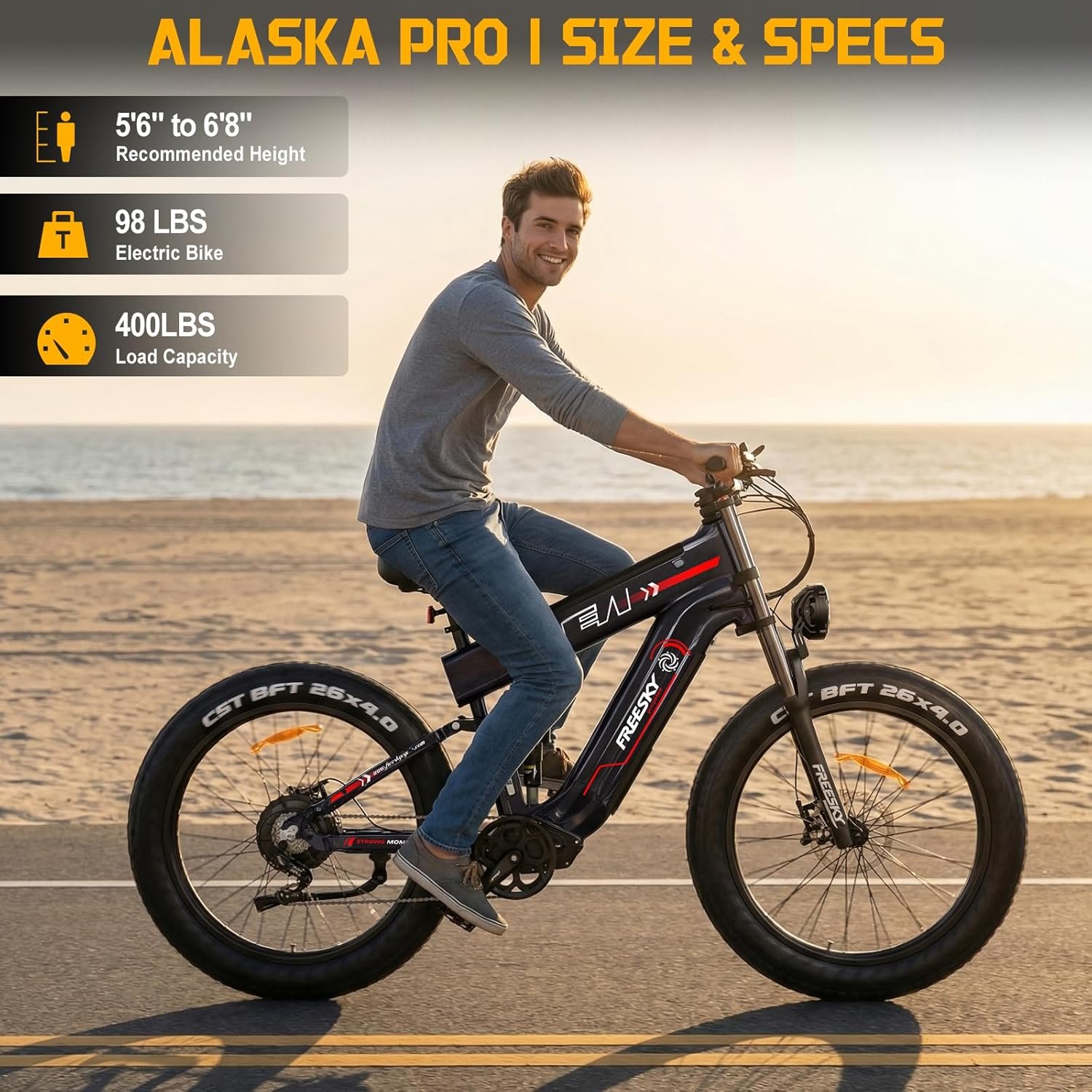 FREESKY 2026 Alaska Pro Dual Battery Electric Bike for Adults, 48V 45AH 200 Miles Long Range Dirt E Bike, 26" Fat Tire Fast Mountain EBike, Full Suspension & Hydraulic Brakes UL 2849 Certified by TÜV - Image 8
