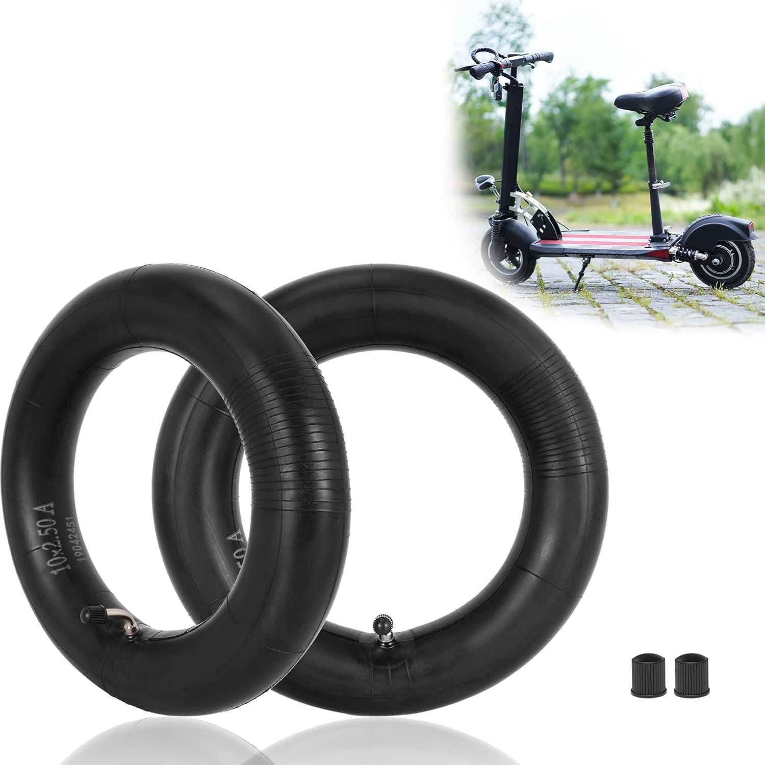 2 Pack 10x2.50 Inner Tubes and Repair Set, 10 inch E-Scooter Butyl Tube with 90° Bent Valve Stem Replacement for Electric Bike Scooter Self Balancing Scooter Wheel and Kid's tricycles - Image 7