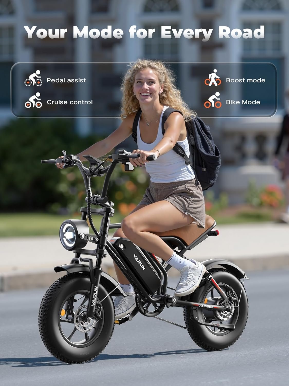 VARUN Electric Bike, Max 100KM EBike, 48V 13Ah Removable Battery, All-Terrain Electric bicycle, 5 PAS LCD Display, Dual Suspension, LED Indicators, 16" x 4.0 Fat Tire for Teens & Adults - Image 6