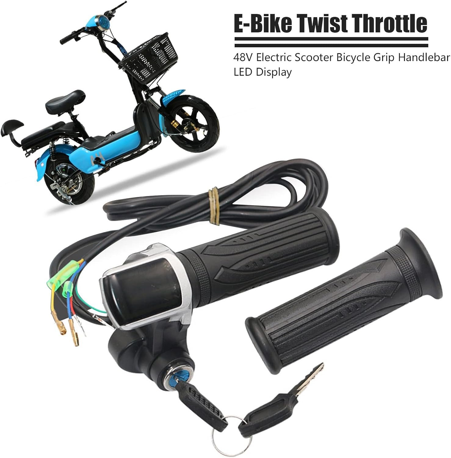 WMLBK Electric Bike Throttle Grip, Half-Twist Throttle, Accelerator Throttle Handle with LED Power Indicator Key Lock for Electric Bikes Scooters (48V) - Image 3