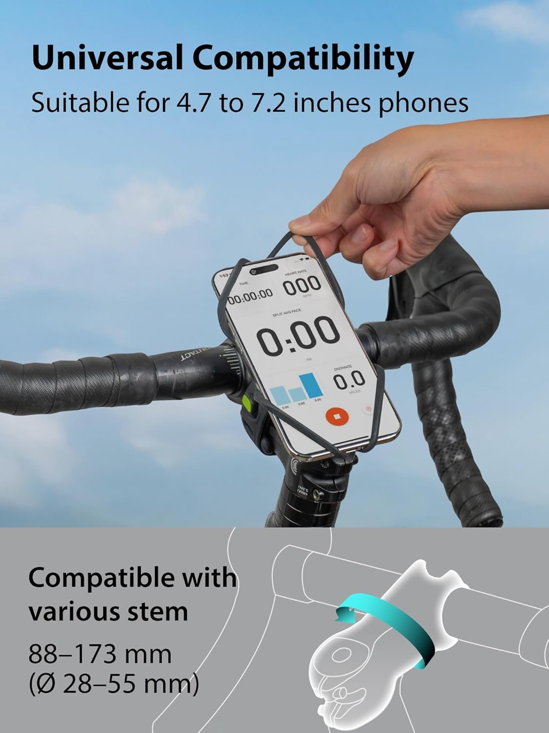 Bone Bike Tie 6 Pro, Bicycle Phone Mount for Stem, Scratch-Free & Shock-Absorbing Silicone MTB Holder with Dual-Strap Protection, Cycling Phone Carrier for iPhone & 4.7"–7.2" Smartphones (Stem) - Image 5