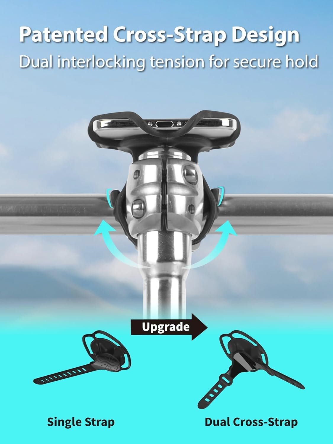 Bone Bike Tie 6 Pro, Bicycle Phone Mount for Stem, Scratch-Free & Shock-Absorbing Silicone MTB Holder with Dual-Strap Protection, Cycling Phone Carrier for iPhone & 4.7"–7.2" Smartphones (Stem) - Image 2